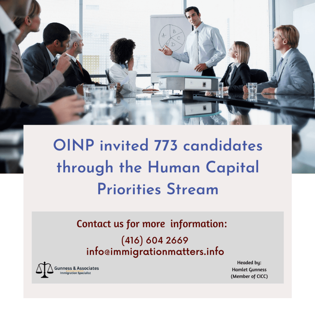 OINP invited 773 candidates through the Human Capital Priorities Stream