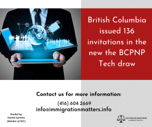 British Columbia issued 136 invitations in the new the BCPNP Tech draw
