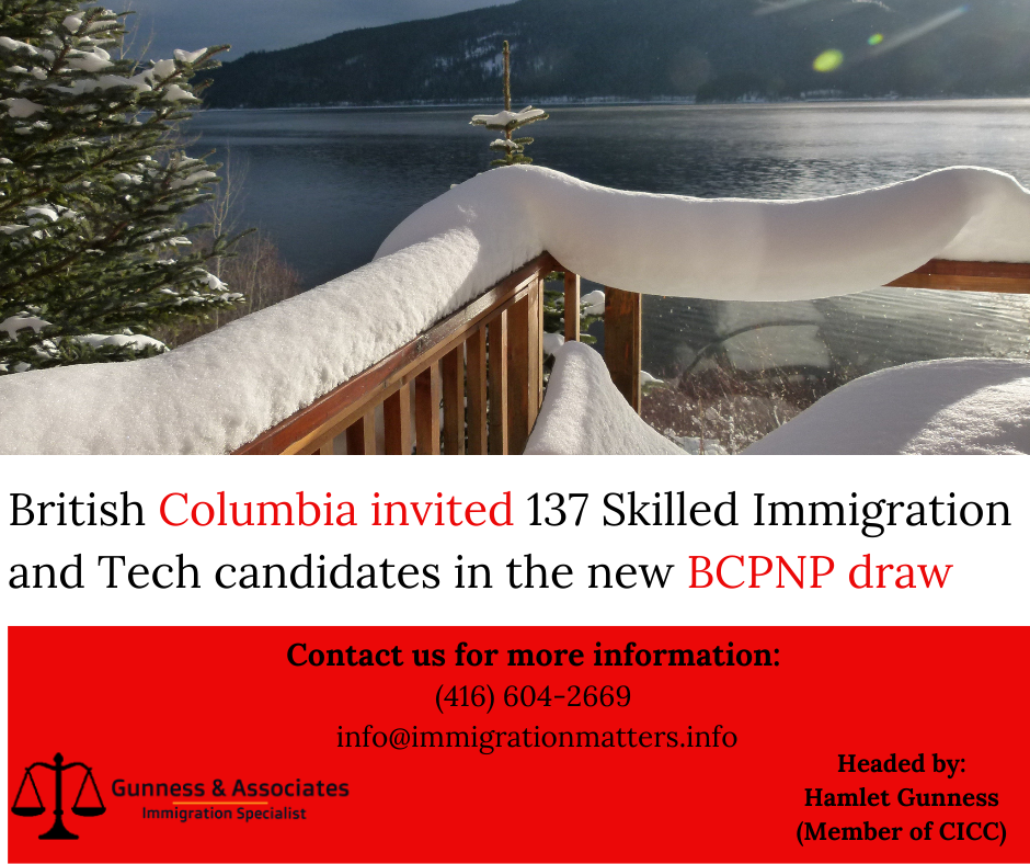 British Columbia invited 137 Skilled Immigration and Tech candidates in the new BCPNP draw