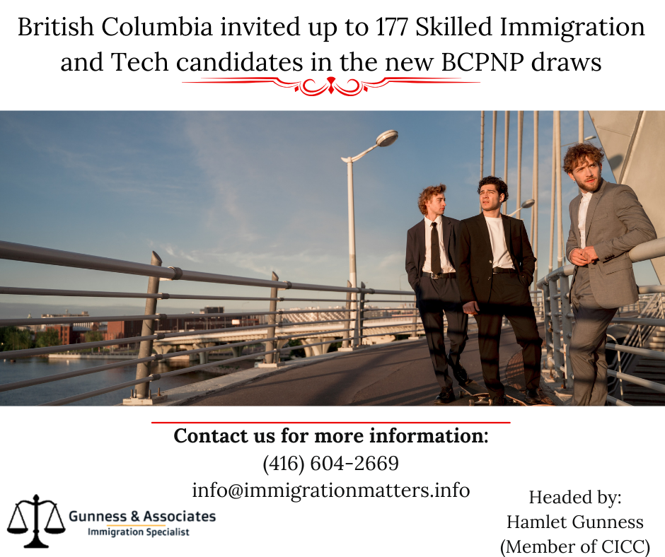 British Columbia invited up to 177 Skilled Immigration and Tech candidates in the new BC PNP draws