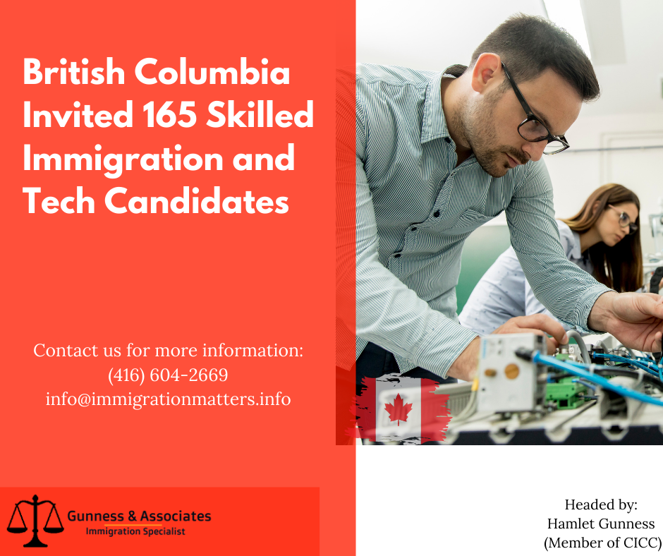 British Columbia Invited 165 Skilled Immigration and Tech Candidates