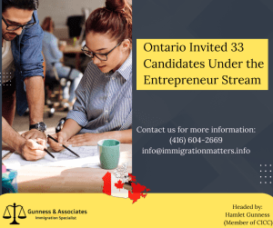 Ontario Invited 33 Candidates Under the Entrepreneur Stream