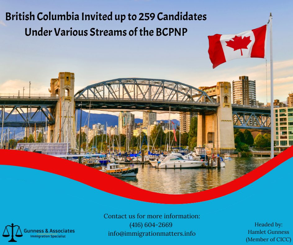 British Columbia Invited up to 259 Candidates Under Various Streams of the BCPNP