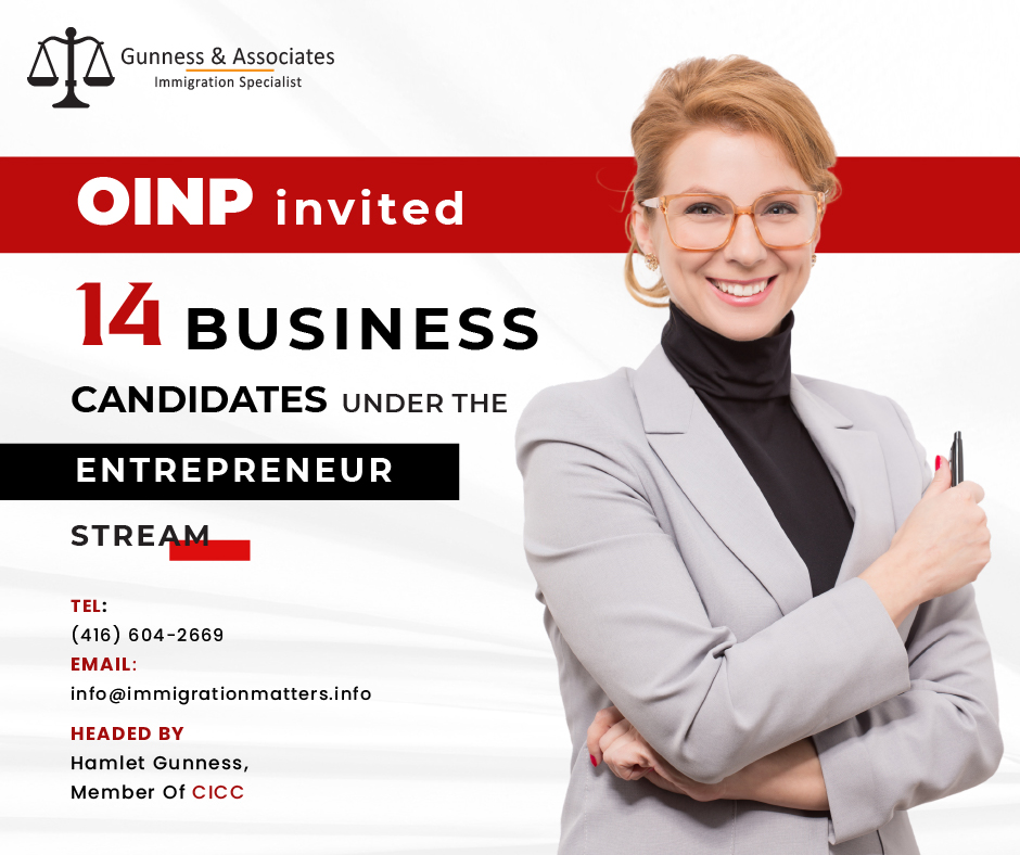 OINP invited 14 business candidates under the Entrepreneur Stream