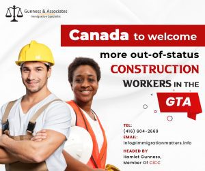 On January 20, 2023, the Government of Canada announced that Immigration, Refugees and Citizenship Canada (IRCC) would create pathways for out-of-status migrants, to help Canadian employers deal with critical labour shortages in the Greater Toronto Area (GTA). In 2019, IRCC initiated a pilot program with the Canadian Labour Congress (CLC), granting permanent residency status to 500 out-of-status workers in the construction industry.IRCC is expanding this project by doubling its scope to 1,000 out-of-status individuals. Individuals who meet the requirements have until January 2, 2024, to apply for permanent residence and include their spouses, partners, and dependent children in their application.This programme offers construction workers and their families a pathway to permanent residency so they can stay for an extended period of time. It acknowledges the vital role that construction workers play in the development and progress of our communities.This programme is just one of several new efforts that have been implemented to address the labour shortages in Canada by ensuring that we attract and retain the workers we need to boost the economy and improve our communities.The programme encourages greater stability in the construction sector and assures that Canada's key housing development needs are still fulfilled by skilled workers. In addition, this programme will assist in extracting additional workers from the informal sector, which will boost Canada's well-known programmes and services (like the Canada Child Benefit, Old Age Security and Employment Insurance).- The Honourable. Sean Fraser, Minister of Citizenship, Immigration, and Refugees"By promoting stability in the construction industry and eliminating employees from the underground economy, this pilot programme is a significant step forward in addressing critical labour shortages for the Greater Toronto Area. We protect workers and their families in addition to Canada's labour market and our ability to hire and keep the skilled employees we need to expand our economy and improve our communities by offering regular pathways for out-of-status migrants. This program is evidence of our government's commitment to coming up with creative methods to increase Canada's workforce and grow our economy."
Who is Eligible For the Pilot Program for Out-of-Status Construction Workers?Candidates with a strong work history in the GTA's building projects, relatives living in Canada, and a recommendation letter from the CLC They also are not prohibited from entering the nation for any other reason than overstaying their visa and participating in illegal work.In accordance with this government policy, you may apply for permanent residency if you:have no status at the time but entered Canada as a temporary resident
live in Canada and have done so for a minimum of five years
have put in at minimum 4,680 hours over the last five years (1 full-time job OR 1 or more part-time jobs OR a combination of full-time and part-time work)For full eligibility details you can contact Gunness & AssociatesList of Occupations For Construction Workers Out-Of-Status Pilot ProgramThese are the Occupations and NOCs number for Construction workersNOC 72010 – Contractors and supervisors, machining, metal forming, shaping and erecting trades and related occupations
NOC 72011 – Contractors and supervisors, electrical trades and telecommunications occupations
NOC 72012 – Contractors and supervisors, pipefitting trades
NOC 72013 – Contractors and supervisors, carpentry trades
NOC 72014 – Contractors and supervisors, other construction trades, installers, repairers and servicers
NOC 72100 – Machinists and machining and tooling inspectors
NOC 72101 – Tool and die makers
NOC 72102 – Sheet metal workers
NOC 72103 – Boilermakers
NOC 72104 – Structural metal and platework fabricators and fitters
NOC 72105 – Ironworkers
NOC 72106 – Welders and related machine operators
NOC 72200 – Electricians (except industrial and power system)
NOC 72201 – Industrial electricians
NOC 72202 – Power system electricians
NOC 72203 – Electrical power line and cable workers
NOC 72204 – Telecommunications line and cable workers
NOC 72205 – Telecommunications installation and repair workers
NOC 72300 – Plumbers
NOC 72301 – Steamfitters, pipefitters and sprinkler system installers
NOC 72302 – Gas fitters
NOC 72310 – Carpenters
NOC 72311 – Cabinetmakers
NOC 72320 – Bricklayers
NOC 72321 – Insulators
NOC 72020 – Contractors and supervisors, mechanic trades
NOC 72021 – Contractors and supervisors, heavy equipment operator crews
NOC 72022 – Supervisors, printing and related occupations
NOC 72023 – Supervisors, railway transport operations
NOC 72024 – Supervisors, motor transport and other ground transit operators
NOC 72400 – Construction millwrights and industrial mechanics
NOC 72401 – Heavy-duty equipment mechanics
NOC 72402 – Heating, refrigeration and air conditioning mechanics
NOC 72403 – Railway carmen/women
NOC 72404 – Aircraft mechanics and aircraft inspectors
NOC 72405 – Machine fitters
NOC 72406 – Elevator constructors and mechanics
NOC 72410 – Automotive service technicians, truck and bus mechanics and mechanical repairers
NOC 72411 – Auto body collision, refinishing and glass technicians and damage repair estimators
NOC 72420 – Oil and solid fuel heating mechanics
NOC 72421 – Appliance servicers and repairers
NOC 72422 – Electrical mechanics
NOC 72423 – Motorcycle, all-terrain vehicle and other related mechanics
NOC 72429 – Other small engine and small equipment repairers
NOC 72500 – Crane operators
NOC 72501 – Water well drillers
NOC 72999 – Other technical trades and related occupations
NOC 73100 – Concrete finishers
NOC 73101 – Tilesetters
NOC 73102 – Plasterers, drywall installers and finishers and lathers
NOC 73110 – Roofers and shinglers
NOC 73111 – Glaziers
NOC 73112 – Painters and decorators (except interior decorators)
NOC 73113 – Floor covering installers
NOC 73200 – Residential and commercial installers and servicers
NOC 73310 – Railway and yard locomotive engineers
NOC 73311 – Railway conductors and brakemen/women
NOC 73400 – Heavy equipment operators
NOC 73401 – Printing press operators
NOC 73402 – Drillers and blasters – surface mining, quarrying and construction
NOC 75110 – Construction trades helpers and labourersTo find out more details about “Canada to welcome more out-of-status construction workers in the GTA” you can contact one of our immigration specialists at  Gunness & Associates.Tel: (416) 604-2669
Email: info@immigrationmatters.infoGunness & Associates has helped thousands of people successfully immigrate to Canada with their families. Our skilled and experienced immigration experts have the expertise to accurately examine your case and advise you on the best method of proceeding to best serve your needs.For honest and straightforward advice, contact the experts
at Gunness & Associates.Get a free AssessmentJoin our newsletter and get up-to-date immigration news Click hereAll rights reserved ©2022 Gunness & Associate
