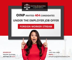 In the latest OINP draw Foreign worker stream invited 404 candidates.
