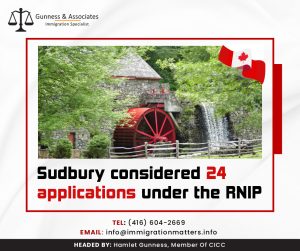 On February 23, 2023, the City of Greater Sudbury held a new round of invitations for the RNIP. In this round, Sudbury considered 25 candidates. The lowest score of these draws was 245 points, five points fewer than in the previous draw. All applicants had one eligible occupation and a wage over $20 per hour. Last year, in total, 154 applicants were invited. Sudbury has recommended at least 249 individuals under the RNIP since the program's launch. So far, the city considered 49 candidates in 2023.Rural and Northern Immigration Pilot (RNIP) A community-driven program, the Rural and Northern Immigration Pilot (RNIP). By providing a route to permanent residence for qualified foreign workers who desire to work and live in one of the participating villages, the pilot is intended to bring the advantages of economic immigration to smaller areas. You may also be qualified for a one-year work visa if you have submitted an application for permanent residence under the Rural and Northern Immigration Pilot. While your application for permanent residency is being processed, you may work with a work permit.What are participating communities in the RNIP? The following communities are currently participating in the Rural & Northern Immigration Pilot:North Bay, Ontario
Sudbury, Ontario
Timmins, Ontario
Sault Ste. Marie, Ontario
Thunder Bay, Ontario
Brandon, Manitoba
Altona/Rhineland, Manitoba
Moose Jaw, Saskatchewan
Claresholm, Alberta
Vernon, British Columbia
West Kootenay, British ColumbiaWant to know more details about “Sudbury considered 24 applications under the RNIP” you can contact one of our immigration specialists at  Gunness & Associates.Tel: (416) 604-2669 Email: info@immigrationmatters.infoGunness & Associates has helped thousands of people successfully immigrate to Canada with their families. Our skilled and experienced immigration experts have the expertise to accurately examine your case and advise you on the best method of proceeding to best serve your needs.For honest and straightforward advice, contact the expertsat Gunness & Associates.Get a free Assessment Join our newsletter and get up-to-date immigration news Click hereAll rights reserved ©2022 Gunness & Associate