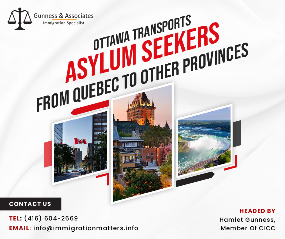 Ottawa transports asylum seekers from Quebec to other provinces Quebec's Minister of Immigration, Christine Frechette, announced that the Government of Canada had transported nearly all asylum seekers arriving in Canada through the Roxham Road to other provinces.  As a result, the majority of 380 migrants who arrived in Quebec by that route - 373 - have been relocated, mainly to Ontario. Since last summer, the Federal Government has continuously transferred migrants from Roxham Road due to capacity issues in Quebec.  Thus, over 5300 people have been moved from Quebec since June 2022, including 500 to Windsor and nearly 2700 individuals to Niagara Falls in Ontario. It's an indication, according to Quebec's Minister of Immigration, Christine Frechette, that Ottawa is now paying attention to Quebec's concerns about the influx of asylum seekers entering the province through the irregular border crossing. “We're happy about this. We hope that this will continue and that this will be the new strategy for managing asylum seekers and the borders.” The minister stated that she was unable to go into more in detail regarding how the asylum seekers are being transported to other parts of Canada. Later, CBC News was informed by her spokesman that the federal government had allocated hundreds of hotel rooms. About 40,000 asylum seekers entered Canada via Roxham Road in the prior year. That number corresponds to around 42% of applicants in 2022. Want to know more details about “Ottawa transports asylum seekers from Quebec to other provinces” you can contact one of our immigration specialists at  Gunness & Associates. Tel: (416) 604-2669  Email: info@immigrationmatters.info Gunness & Associates has helped thousands of people successfully immigrate to Canada with their families. Our skilled and experienced immigration experts have the expertise to accurately examine your case and advise you on the best method of proceeding to best serve your needs. For honest and straightforward advice, contact the experts at Gunness & Associates. Get a free Assessment  Join our newsletter and get up-to-date immigration news Click here All rights reserved ©2022 Gunness & Associate