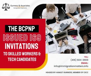 On February 28, 2023, British Columbia issued new invitations in the Skilled Workers International Graduate categories of the British Columbia Provincial Nominee Program (BCPNP). In the Tech-targeted draw, BC issued 145 invitations with a minimum score of 83 points. In the Childcare-targeted draw for early childhood educators (NOC 42202), the province invited 18 candidates who scored 60 points. In the Healthcare-targeted draw, the province issued six invitations. In this draw, the province invited up to 169 candidates. Including this draw, in 2023, British Columbia issued 2,031 invitations.Details of the BC PNP draw for Skilled workers and Tech Candidates British Columbia allows 169 skilled workers February 28, 2023, the chance to apply for permanent residence in Canada. The following are the draw's specifics, including the number of invitations and the minimum score required in each category:Number of Invitations	Stream	Minimum Score	Description
145	Skilled Worker, International Graduate (includes EEBC option)	83	Targeted draw: Tech
18	Skilled Worker, International Graduate (includes EEBC option)	60	Targeted draw: Childcare: Early childhood educators and assistants (NOC 42202)
6	Skilled Worker, International Graduate (includes EEBC option)	60	Targeted draw: Healthcare
Total Invitations: 169BC PNP Draw: Tech Occupations 
10030 Telecommunication carriers managers
20012 Computer and information systems managers
21100 Physicists and astronomers
21210 Mathematicians, statisticians, and actuaries
21211 Data scientists
21220 Cybersecurity specialists
21221 Business systems specialists
21222 Information systems specialists
21223 Database analysts and data administrators
21230 Computer systems developers and programmers
21231 Software engineers and designers
21232 Software developers and programmers
21233 Web designers
21234 Web developers and programmers
21300 Civil engineers
21301 Mechanical engineers
21310 Electrical and electronics engineers
21311 Computer engineers (except software engineers and designers)
21320 Chemical engineers
21399 Other professional engineers
22110 Biological technologists and technicians
22220 Computer network and web technicians
22221 User support technicians
22222 Information systems testing technicians
22310 Electrical and electronics engineering technologists and technicians
50011 Managers – publishing, motion pictures, broadcasting, and performing arts
22312 Industrial instrument technicians and mechanics
51111 Authors and writers (except technical)
51112 Technical writers
51120 Producers, directors, choreographers, and related occupations
52119 Other technical and coordinating occupations in motion pictures, broadcasting, and the performing arts
52112 Broadcast technicians
52113 Audio and video recording technicians
52120 Graphic designers and illustrators
53111 Motion pictures, broadcasting, photography, and performing arts assistants and operatorsBC PNP Draw: Healthcare occupations
30010 Managers in healthcare
31300 Nursing coordinators and supervisors
31301 Registered nurses and registered psychiatric nurses
31102 General practitioners and family physicians
31110 Dentists
31201 Chiropractors
31120 Pharmacists
31121 Dietitians and nutritionists
31112 Audiologists and speech-language pathologists
31203 Occupational therapists
32120 Medical laboratory technologists
32103 Respiratory therapists, clinical perfusionists, and cardiopulmonary technologists
32121 Medical radiation technologists
32122 Medical sonographers
32123 Cardiology technologists and electrophysiological diagnostic technologists
32110 Denturists
32111 Dental hygienists and dental therapists
32101 Licensed practical nurses
32102 Paramedical occupations
41300 Social workers
42201 Social and community service workers
31100 Specialists in clinical and laboratory medicine
31101 Specialists in surgery
31302 Nurse practitioners
31303 Physician assistants, midwives, and allied health professionals
32103 Respiratory therapists, clinical perfusionists, and cardiopulmonary technologists
31209 Other professional occupations in health diagnosing and treating
31202 Physiotherapists
31204 Kinesiologists and other professional occupations in therapy and assessment
32120 Medical laboratory technologists
32129 Other medical technologists and technicians
32112 Dental technologists and technicians
32200 Traditional Chinese medicine practitioners and acupuncturists
32109 Other technical occupations in therapy and assessment
33100 Dental assistants and dental laboratory assistants
31200 Psychologists
41301 Therapists in counseling and related specialized therapy
33102 Nurse aides, orderlies, and patient service associates (only health care assistants/health care aides are eligible under NOC 33102).How does the BC PNP work? The Immigration Programs Branch of the Government of British Columbia administers the BC Provincial Nominee Program (BC PNP), an economic immigration program.The province can select and nominate foreign workers, students, and entrepreneurs through the program in order to promote government priorities, fill labor market gaps and expand the province's economy. You and your family can apply to IRCC to become permanent residents of Canada if you are nominated.Key Selection factors of BC PNP drawsITAs with a focus on the skills Candidates for immigration streams may be selected based on one or more of the selection criteria, including :Education: level, the field of study, and location of completion
Professional designations that are acceptable in BC
language proficiency
Occupation
duration and level of work experience
a job offer's salary and/or level of expertise
want to settle down in a certain area and live there
Strategic priorities are components that support government pilot programs and initiatives or address particular labor market needs in British Columbia.Want to know more details about “British Columbia invited up to 237 candidates in the new BC PNP draw” you can contact one of our immigration specialists at  Gunness & Associates.Tel: (416) 604-2669 Email: info@immigrationmatters.infoGunness & Associates has helped thousands of people successfully immigrate to Canada with their families. Our skilled and experienced immigration experts have the expertise to accurately examine your case and advise you on the best method of proceeding to best serve your needs.For honest and straightforward advice, contact the expertsat Gunness & Associates.Get a free Assessment Join our newsletter and get up-to-date immigration news Click hereAll rights reserved ©2022 Gunness & Associate