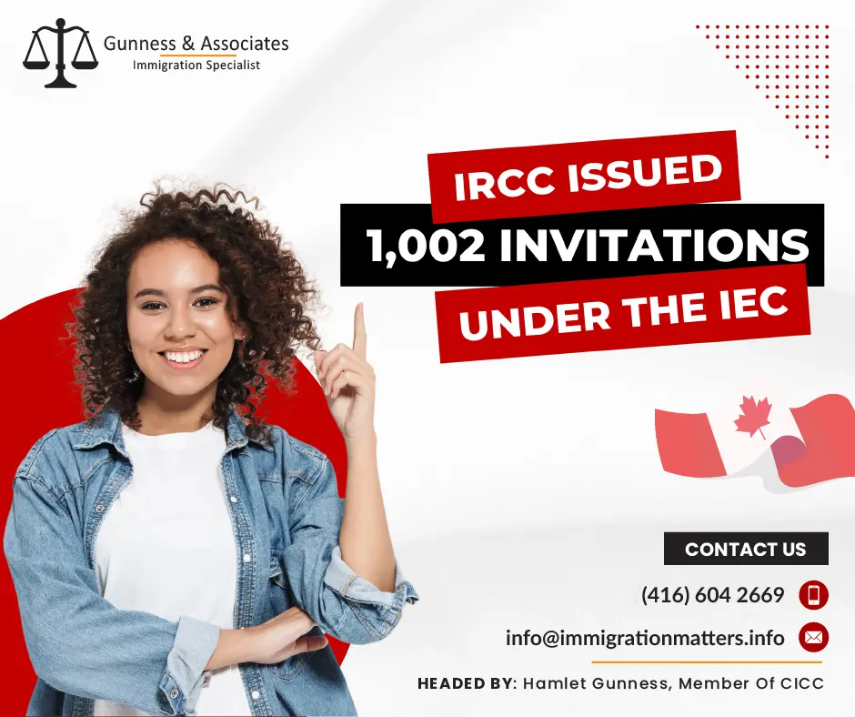 IRCC issued 1,002 invitations under the IEC over the last week, Immigration, Refugees and Citizenship Canada (IRCC) held new draws in the pools of International Experience Canada (IEC). From March 18 to March 24, Canada invited 1,002 young foreigners to apply for an IEC open work permit. As of March 24, there were 19,598 candidates registered in the pool, waiting for the invitation. there are details of a number of ITAs countrywide invited to apply for an IEC open work permit In 2023:No of ITAsCountry NameNo of ITAsCountry Name9 Switzerland93 Australia6 Austria8 Belgium19 Chile7 Costa Rica2 Croatia14 Czech Republic4 Denmark2 Estonia236 France6 Greece3 Hong Kong61 Ireland27 Italy30 Japan100 Korea11 Poland59 Germany80 United Kingdom5 Lithuania2 Luxembourg11 Netherlands40 New Zealand3 Norway103 Taiwan15 Portugal24 Sweden5 Slovakia2 Slovenia15 Spain24 SwedenIn 2023, Canada issued 64,269 ITAs under the IEC ProgramIEC open work permitYouths can travel and work in Canada for up to two years through International Experience Canada (IEC). Three different work and travel opportunities are available under IEC. Such as, Working Holiday
Young Professionals
International Co-op InternshipWorking HolidayYou fall in this category if:You want to work for more than one Canadian business but do not yet have a job offer.
You want to work in multiple places.
You want to work in multiple places.
you’d like to earn some money so that you can travelAn open work permit is the kind of work permits you gain for a working holiday. You can now work for almost any company in Canada due to this.Also Read,CANADA INVITED 1,555 YOUNG FOREIGNERS TO APPLY FOR AN IEC OPEN WORK PERMITCANADA INVITED NEW CANDIDATES UNDER THE IEC SEASON OF INVITATIONS 2023IRCC ISSUED OVER 12,000 INVITATIONS UNDER THE IEC 2023IRCC INVITATION ROUNDS UNDER IEC ISSUED 7,730 ITASWant to know more details about “IRCC issued 1,002 invitations under the IEC” you can contact one of our immigration specialists at Gunness & Associates.Tel: (416) 604-2669 Email: info@immigrationmatters.infoGunness & Associates has helped thousands of people successfully immigrate to Canada with their families. Our skilled and experienced immigration experts have the expertise to accurately examine your case and advise you on the best method of proceeding to best serve your needs.For honest and straightforward advice, contact the expertsat Gunness & Associates.Get a free Assessment Join our newsletter and get up-to-date immigration news Click hereAll rights reserved ©2022 Gunness & Associate