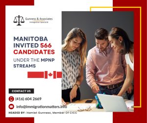 On March 23, 2023, Manitoba held a new invitation round in the Manitoba Provincial Nominee Program (MPNP). In MPNP EOI Draw #173, the MPNP held a new occupation-specific candidate selection under the Skilled Workers in Manitoba (SWM) stream and invited 266 applicants who scored 612 points and above.Details of MPNP EOI Draw #173On March 23, the Canadian province of Manitoba held a new draw for permanent residence (PR). Three categories a total of 566 candidates each had been invited.Skilled Workers In Manitoba (SWM)Number of Letters of Advice to Apply issued: 266The lowest ranking score for the invited candidate: 612,The following National Occupational Classification (NOC) 2021 major groups were considered while holding this draw:72 - Technical trades and transportation officers and controllers
74 - Mail and message distribution, other transport equipment operators, and related maintenance workers
75 - Helpers and laborers and other transport drivers, operators, and laborers
94 - Machine operators, assemblers, and inspectors in processing, manufacturing, and printing
95 - Labourers in processing, manufacturing, and utilities Manitoba also issued 200 LAAs in the regular SWM draw.  The minimum score for the LAA in this category was 672 points, 3 points fewer than the previous draw. Skilled Workers Overseas streamIn the Skilled Workers Overseas stream, MPNP issued 48 LAAs to candidates invited under the Strategic Recruitment Initiative. The lowest score in the SWO category was 708 points, 42 points more than in the previous draw. International Education Stream52 invitations were issued in the International Education Stream. Manitoba has issued LAAs to 566 candidates, including 82 Express Entry candidates for this round. In 2023, MPNP invited 2,780 candidates, and 359 of them received invitations in the Express Entry.Also, Read;MANITOBA ISSUED NEW 597 INVITATIONS UNDER THE MPNP OCCUPATION-SPECIFIC EOI DRAWMANITOBA INVITED 583 CANDIDATES UNDER THE MPNP AND HELD AN OCCUPATION-SPECIFIC SELECTION OF SKILLED WORKERS IN THE MANITOBA STREAMMANITOBA INCREASED THE AMOUNT OF INVESTMENT IN IMMIGRANT SETTLEMENT SERVICESWant to know more details about “Manitoba invited 566 candidates under the MPNP EOI Draw #173” you can contact one of our immigration specialists at  Gunness & Associates.Tel: (416) 604-2669 Email: info@immigrationmatters.infoGunness & Associates has helped thousands of people successfully immigrate to Canada with their families. Our skilled and experienced immigration experts have the expertise to accurately examine your case and advise you on the best method of proceeding to best serve your needs.For honest and straightforward advice, contact the expertsat Gunness & Associates.Get a free Assessment Join our newsletter and get up-to-date immigration news Click hereAll rights reserved ©2022 Gunness & Associate