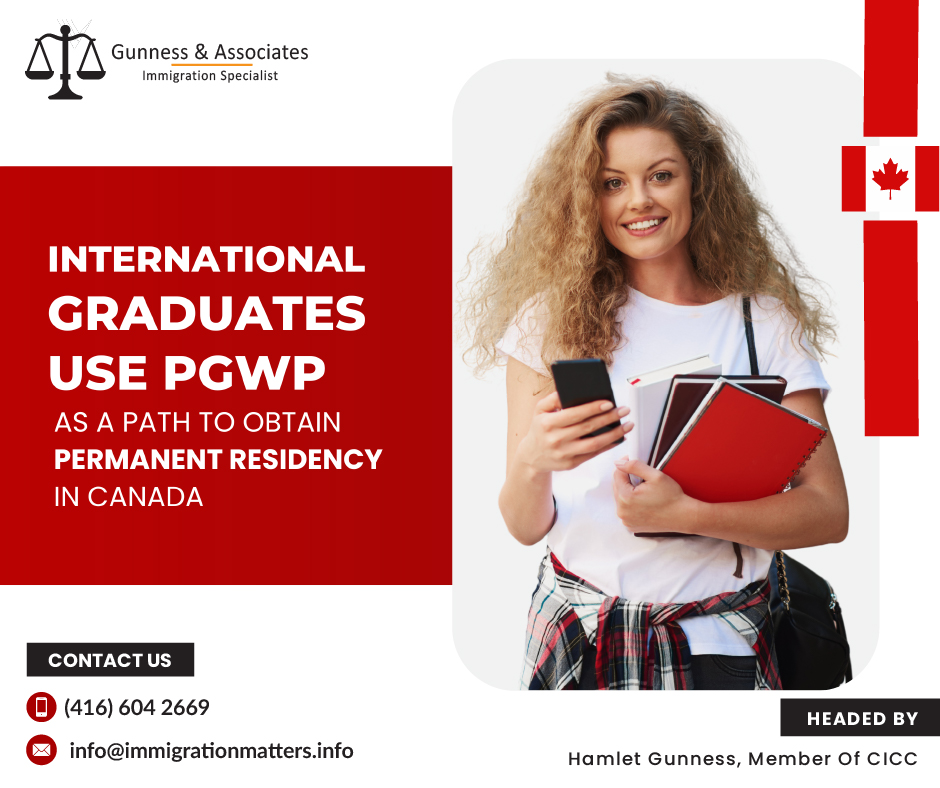 International graduates use PGWP as a path to obtain permanent residency in Canada for international students who have graduated from an approved Canadian Designated Learning Institution (DLI), the Post-Graduation Work Permit Program (PGWP) provides a fantastic opportunity to stay in Canada, work and establish their lives. According to Statistics Canada, approximately 75 percent of PGWP holders acquire permanent residency within five years after they receive the permit. Undoubtedly, gaining work experience through a PGWP immensely benefits future permanent residents, as many permanent residence pathways reward additional points to individuals with Canadian work experience.In fact, the total number of PGWP holders in Canada has increased every year, according to a review of PGWP holders by annual graduation cohort. The research found that 29% of graduates from the cohort 2008 retained their PGWP after five years. For the graduating class of 2009, that number increased by an additional 5%, and it has since been steadily rising. Five years after their graduation, 52% of the cohort of 2013's graduates had gained a PGWP.Statistics indicate a 528% increase in the total number of PGWP holders between 2008 and 2018 further demonstrating the PGWP's growth (from 10,300 to 64,700).PGWP holders' median earnings increased between 2008 and 2018The median average "earnings for valid [PGWP] holders with positive T4 earnings" for the 2018 tax year was $26,800. That figure was only $14,500 in 2008. (in 2018 dollars). In 2008, the lowest province median income for PGWP holders was $10,600. (Quebec). The province of Alberta reported the highest earnings in 2008, with PGWP holders earning a median annual salary of $24,000. In 2018, those figures climbed to $23,200 (in Québec) and $32,000 (in Alberta).What is a Post-Graduation Work Permit (PGWP)? Students who have graduated from eligible Canadian designated learning institutions (DLIs) are eligible for the Post-Graduation Work Permit (PGWP) Program, which allows them to get an open work permit and acquire valuable Canadian work experience.Graduates are more likely to be accepted into the Canadian experience class of Express Entry if they have skilled Canadian work experience in categories 0, 1, or 3 of the Training, Education, Experience, and Responsibilities (TEER) system.Post-graduation work permit (PGWP) validity and applicationWork Market Impact Assessments are not required for the Post-graduation work permit (PGWP). They are considered to be open and have the C43 code.As with all open work permits, graduates can work after graduation with a post-graduation permit.work full-time
work part-time
be self-employedDepending on how long the study program was, a post-graduation work permit may be issued for a minimum of 8 months or a maximum of 3 years. Officers may consider the length of the study program in Canada when determining the length of a post-graduation work permit and confirm it with supporting documents.Regular breaks should be counted towards the overall time required for the post-graduation work permit, such as regular winter and summer breaks. Only when the length of the permit could not be defined at the time of application due to the applicant's passport's expiry date could post-graduation work permits be extended.Want to know more details about “International graduates use PGWP as a path to obtain permanent residency in Canada” you can contact one of our immigration specialists at  Gunness & Associates.Tel: (416) 604-2669 Email: info@immigrationmatters.infoGunness & Associates has helped thousands of people successfully immigrate to Canada with their families. Our skilled and experienced immigration experts have the expertise to accurately examine your case and advise you on the best method of proceeding to best serve your needs.For honest and straightforward advice, contact the expertsat Gunness & Associates.Get a free Assessment Join our newsletter and get up-to-date immigration news Click hereAll rights reserved ©2022 Gunness & Associate