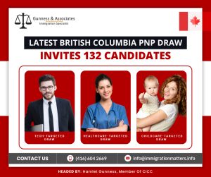 On April 11, 2023, the Latest British Columbia PNP draw issued new invitations in the Skilled Worker – International Graduate categories of the British Columbia Provincial Nominee Program (BC PNP). In the Tech-targeted draw, BC issued 99 invitations with a minimum score of 85 points. In the Childcare-targeted draw for early childhood educators (NOC 42202), the province invited 25 candidates who scored 60 points. In the Healthcare-targeted draw, the province issued 8 invitations too. In this draw, the province invited a total of 132 candidates. Including this draw, in 2023, British Columbia has already issued 3,328 invitations.Summary of the Latest British Columbia PNP drawThe details for the Latest British Columbia PNP draw on April 11, 2023, can be found in the table below:Number of InvitationsStreamMinimumScoreDescription99Skilled Worker, International Graduate (includes EEBC option)85Targeted draw: Tech25Skilled Worker, International Graduate (includes EEBC option)60Targeted draw: Childcare: Early childhood educators and assistants (NOC 42202)8Skilled Worker, International Graduate (includes EEBC option)60Targeted draw: HealthcareThe qualifying healthcare occupations are listed below.30010 Managers in healthcare
31100 Specialists in clinical and laboratory medicine
31101 Specialists in surgery
31102 General practitioners and family physicians
31110 Dentists
31112 Audiologists and speech-language pathologists
31120 Pharmacists
31121 Dietitians and nutritionists
31200 Psychologists
31201 Chiropractors
31202 Physiotherapists
31203 Occupational therapists
31204 Kinesiologists and other professional occupations in therapy and assessment
31209 Other professional occupations in health diagnosing and treating
31300 Nursing coordinators and supervisors
31301 Registered nurses and registered psychiatric nurses
31302 Nurse practitioners
31303 Physician assistants, midwives, and allied health professionals
32101 Licensed practical nurses
32102 Paramedical occupations
32103 Respiratory therapists, clinical perfusionists, and cardiopulmonary technologists
32109 Other technical occupations in therapy and assessment
32110 Denturists
32111 Dental hygienists and dental therapists
32112 Dental technologists and technicians
32120 Medical laboratory technologists
32121 Medical radiation technologists
32122 Medical sonographers
32123 Cardiology technologists and electrophysiological diagnostic technologists
32124 Pharmacy technicians
32129 Other medical technologists and technicians
32200 Traditional Chinese medicine practitioners and acupuncturists
33100 Dental assistants and dental laboratory assistants
33101 Medical laboratory assistants and related technical occupations
33102 Nurse aides, orderlies, and patient service associates
33103 Pharmacy technical assistants and pharmacy assistants
41300 Social workers
41301 Therapists in counseling and related specialized therapies
42201 Social and community service workersBritish Columbia PNP The Immigration Programmes Branch of the Government of British Columbia administers the BC Provincial Nominee Programme (BC PNP), an economic immigration program.The province may select and nominate foreign workers, students, and entrepreneurs through the program in order to promote government initiatives, fill labor market gaps, and expand the province's economy. You and your family can apply to IRCC to become permanent residents of Canada if you are nominated.Also, read the latest Canadian Immigration News;BC INVITED 175 SKILLED CANDIDATES UNDER THE BC PNP DRAW ON APRIL 4BC PNP INVITED CANDIDATES IN THE BASE CATEGORY OF THE ENTREPRENEUR STREAMBRITISH COLUMBIA INVITED NEW CANDIDATES UNDER THE BC PNP DRAWWant to know more details about the” Latest British Columbia PNP draw invites 132 candidates" you can contact one of our immigration specialists at  Gunness & Associates.Tel: (416) 604-2669 Email: info@immigrationmatters.infoGunness & Associates has helped thousands of people successfully immigrate to Canada with their families. Our skilled and experienced immigration experts have the expertise to accurately examine your case and advise you on the best method of proceeding to best serve your needs.For honest and straightforward advice, contact the expertsat Gunness & Associates.Get a free Assessment Join our newsletter and get up-to-date immigration news Click hereAll rights reserved ©2023 Gunness & Associate