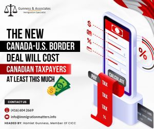 Canadian taxpayers might have to pay at least $60 million in a decade if the U.S.-Canada border were closed to asylum seekers. The expense of the Mounties stepping up "challenging" enforcement actions aren't taken into consideration in that analysis. Ottawa and Washington expanded a bilateral agreement in March to turn back irregular migrants who try to enter the other country for protection, but a cost-benefit analysis was not published in the Canada Gazette till recently.As stated in the public notice about the amended Safe Third Country Agreement (STCA):“The RCMP will find it challenging to consistently implement the Regulations given the breadth and terrain of Canada's landscape, the challenges posed by Indigenous and private lands, and the limits of current border technology (such as sensors, and cameras), along with the challenges these factors present.”"Responding to reports of border crossings and intercepting irregular migrants between the ports is resource-intensive and risks diverting policing resources."The RCMP is responsible for monitoring unauthorized border crossings. It will be supported for greater initiatives to improve and substitute ISR (Intelligence, Surveillance, and Reconnaissance) equipment as well as to build a new project team to identify technical and other requirements.However, the notice also stated that these expenditures are not viewed as incremental and are not included in the analysis. "It is acknowledged that investment in these new resources will probably help support... the broader objective of a reduction in irregular migration following implementation of the regulatory amendments," it said. The estimated $61.5 million price in today's dollars only includes transition expenses, up-front capital expenditures, ongoing processing, operations, and enforcement costs for the Canada Border Services Agency and the immigration department. It includes:$560,000 this year alone will be spent on communication devices, IT expenses, program delivery instructions updates, additional administrative materials, and training expenses;
1.28 million dollars over the following ten years will be spent on purchasing vehicles to transport migrants, office equipment acquisition and installation costs, and renovations to add processing areas like interview rooms due to the increased dispersion of asylum seekers' border crossing points; and
$59.61 million over a ten-year period for continuous processing, operations, and enforcement costs for duties including determining eligibility, conducting investigations, gathering intelligence, reviews, overseeing infrastructure, litigation, and maintaining vehicles.Officials predict that when migration patterns change, there will be a rise in the costs of police border towns and well-traveled tourist destinations in order to respond to calls, look into occurrences of illegal migration, and deal with possible people smuggling.According to the public notice, there may also be costs or hazards for asylum seekers who decide to manipulate the system.Since 2017, there has been an increase in unauthorized immigration to Canada via the United States, reaching approximately 40,000 asylum seekers in 2018. More than 90% of them entered Canada via Quebec's renowned Roxham Road, placing stress on the nation's asylum system as well as local housing and community services.Want to know more details about ”The new Canada-U.S. border deal will cost Canadian taxpayers at least this much" you can contact one of our immigration specialists at  Gunness & Associates.Tel: (416) 604-2669 Email: info@immigrationmatters.infoGunness & Associates has helped thousands of people successfully immigrate to Canada with their families. Our skilled and experienced immigration experts have the expertise to accurately examine your case and advise you on the best method of proceeding to best serve your needs.For honest and straightforward advice, contact the expertsat Gunness & Associates.Get a free Assessment Join our newsletter and get up-to-date immigration news Click hereAll rights reserved ©2023 Gunness & Associate