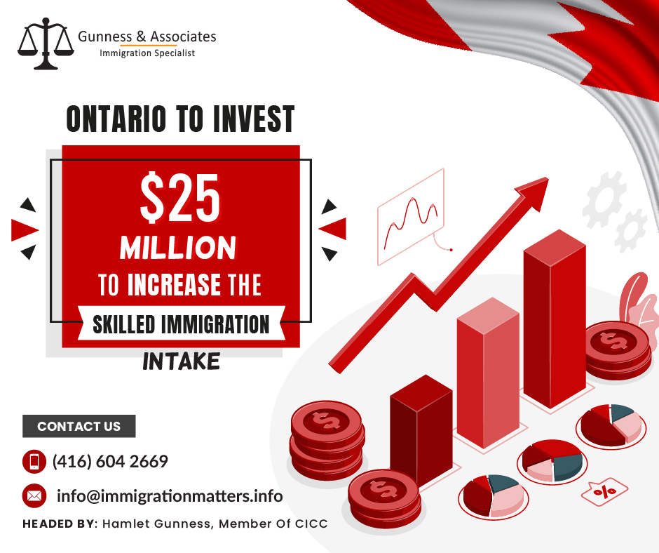 Ontario will invest an additional $25 million for the next three years to double its skilled immigration intake along with the previously announced $15 million over three years in the Budget 2022. This initiative aims to overcome labor shortages and promote economic progress in the province. By 2025, the province will invite a record-breaking number of 18,000 economic immigrants, doubling the previous amount. The Budget 2023 also includes an investment to expedite the processing of newcomer applications and facilitate their entry into the workforce. In addition, the allocated funds will be utilized to bolster the security and IT infrastructure of the system to accommodate present and future demand.Ontario Premier Doug Ford Stated: “The Ontario government is prepared to welcome more skilled immigrants to the province to help in building the highways, transit, schools, housing, and hospitals that our growing population requires. We're doing everything we can to make sure we have the workforce to support Ontario's development while we continue to address historic labor shortages. It’s all hands on deck.”Opportunities for Newcomers in OntarioThere are many opportunities for newcomers with the province's choice of selecting double as many economic immigrants. Prospective immigrants with the skills and experience the province needs are the subject of the OINP. Individuals who meet the requirements may be awarded a provincial nomination by the Ontario government, after which they can submit an application to Immigration, Refugees, and Citizenship Canada for permanent residency (IRCC).The new investment in Budget 2023 will expedite the application process and make sure that newcomers to Ontario may quickly start working in their professions. The money will be used to improve security and make other IT modifications so that the system can handle future demand growth.Over the next three years, Ontario will invest $75 million into the Skills Development Fund to assist workers and job seekers in developing the skills they need to capitalize on new opportunities and advance their careers. Also, the government will contribute $224 million in 2023 and 2024 to a new capital stream of the Skills Development Fund in order to increase access to training centers and train more workers for careers in the skilled trades and other in-demand jobs. Newcomers will receive the training required to succeed in their new occupations due to this investment.Ontario Immigrant Nominee Program (OINP)The Ontario Immigrant Nominee Program (OINP) is an established path for skilled workers to immigrate to Canada. It is the province's Provincial Nominee Program (PNP), which enables applicants to immigrate to Ontario with the expertise and experience needed by the province in order to be considered for Canadian permanent residence.The following streams operate through the OINP’s Expression of Interest System:Employer Job Offer: Foreign Worker stream
Employer Job Offer: International Student Stream
Employer Job Offer: In-Demand Skills Stream
Masters Graduate stream
Ph.D. Graduate streamAlso, read Canadian Immigration's latest news;CANADA'S SPOUSAL SPONSORSHIP IMMIGRATION ALMOST DOUBLED IN JANUARY 2023ONTARIO ISSUED 889 INVITATIONS UNDER THE THREE OINP STREAMSONTARIO PUBLISHED 2022 OINP RESULTSWant to know more details about “Ontario to invest $25 million to increase the skilled immigration intake" you can contact one of our immigration specialists at  Gunness & Associates.Tel: (416) 604-2669 Email: info@immigrationmatters.infoGunness & Associates has helped thousands of people successfully immigrate to Canada with their families. Our skilled and experienced immigration experts have the expertise to accurately examine your case and advise you on the best method of proceeding to best serve your needs.For honest and straightforward advice, contact the expertsat Gunness & Associates.Get a free Assessment Join our newsletter and get up-to-date immigration news Click hereAll rights reserved ©2023 Gunness & Associate