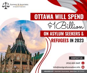 Funding for accommodations and temporary healthcare coverage for asylum seekers and refugees in 2023 will increase significantly. It is anticipated that Immigration, Refugees and Citizenship Canada (IRCC) will spend one billion dollars in the upcoming fiscal year, including $530 million, to provide asylum seekers with short-term accommodations. In addition, the government has announced a new plan to spend $469 million on temporary health insurance for asylum-seekers and refugees. Since 2017, IRCC has provided $551.6 million to the provinces and municipalities through its Interim Housing Assistance Program (IHAP) to reduce pressures on asylum-related housing issues.Safe Third Country Agreement (STCA) The boost in spending on accommodation and healthcare for asylum seekers and refugees came only three days after Prime Minister Justin Trudeau and US President Joe Biden signed the most recent Safe Third Country Agreement (STCA), which was done to close a loophole that had previously allowed migrants to enter Canada along its nearly 8,900 km border with America without authorization.After talks at the Summit of the Americas in Los Angeles in June of last year, Trudeau and the American president reached a deal. Canada made a commitment at the time to accept 4,000 more immigrants annually by 2028.Any migrants trying to get into Canada illegally will be returned back to the United States, according to the most recent STCA agreement signed between the two countries. Once there, individuals can legally ask for asylum in Canada.STCA exceptions for asylum seekers and refugees in 2023If you tried for asylum (refugee status) and did not qualify for an exception set out in the Agreement, you will be sent back to the United States. The STCA has a number of exceptions that take into consideration family unity, the best interests of children, and the public interest. Four types of exceptions include:       Family member exceptions
Unaccompanied minors exception
Document holder exceptions
Public interest exceptionsA refugee claimant must still meet all other eligibility criteria established by Canada's immigration laws, even if they fall under one of these exceptions.39,000 immigrants entered Canada via Roxham Road last yearThe STCA, which was first signed in 2004, only applied that policy to legitimate border crossings, allowing migrants to freely enter Canada through unofficial crossings like Roxham Road and stay there while they wait for hearings or decisions on their cases. According to reports, 39,000 migrants entered Canada illegally across Roxham Road last year. That wave of unauthorized immigrants seems to have halted due to the new STCA. Also, read;The new Canada-U.S. border deal will cost Canadian taxpayers at least this muchWant to know more details about “Ottawa will spend $1Billion on asylum seekers and refugees in 2023” you can contact one of our immigration specialists at  Gunness & Associates.Tel: (416) 604-2669 Email: info@immigrationmatters.infoGunness & Associates has helped thousands of people successfully immigrate to Canada with their families. Our skilled and experienced immigration experts have the expertise to accurately examine your case and advise you on the best method of proceeding to best serve your needs.For honest and straightforward advice, contact the expertsat Gunness & Associates.Get a free Assessment Join our newsletter and get up-to-date immigration news Click hereAll rights reserved ©2023 Gunness & Associate