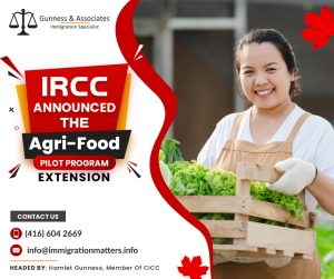 On May 8, 2023, Immigration, Refugees and Citizenship Canada (IRCC) announced the Agri-Food Pilot Program extension until May 14, 2025. The annual occupational caps have also been removed to allow more candidates to apply. Changes to the pilot will be introduced in stages by the end of the year, which include:expanding open work permit access to family members of all participants, 
allowing unions to attest to a candidate's work experience, 
providing an option for applicants to meet job offers or education requirements, and accepting work experience gained under an open work permit for vulnerable workers.The government is aware of the importance of strengthening the labor market needs of the agri-food industry and connecting Canada's food supply system. The ability of Canadian farmers and food processors to hire and retain a qualified workforce is a key component in their success. Sean Fraser, the minister of immigration, refugees, and citizenship, said about this measure:"In order for planting, harvesting, and food processing activities to continue throughout the year, our farmers and food processors depend on the regular entrance of foreign workers. They need our continuous support in order to attract and keep these talented workers. We can be confident that our food security, economy, and living standards for Canadians across the country will continue to grow and prosper as long as we extend the Agri-Food Pilot and help these sectors find the workers they need.” Eligibility Requirements for Agri-food Pilot Program The following eligibility requirements must be met by applicants in order to be eligible for the Agri-food pilot program:Work experience: 12 months of full-time, continuous employment in a Canadian occupation that qualifies under the Temporary Foreign Worker Program, such as processing meat products, caring for livestock, growing mushrooms, or managing greenhouse vegetables;
Job Offer: Have a full-time, permanent work offer from a Canadian employer in one of the eligible industries or occupations outside of Quebec;
Language: English or French proficiency at the Canadian Language Benchmark level 4 is necessary;
Education: High school diploma or its equivalent in Canada.What is the Agri-food Pilot Program?For agricultural workers in Canada, the Agri-Food pilot program offers a path to permanent residence. Workers have had to rely on temporary, seasonal work permits to find employment in recent years due to shortages of labor in Canada's agriculture and agri-food industries. By providing a path to Canadian permanent residence that allows workers and their families to stay and work in Canada for as long as they like, the pilot program aims to bring in and attract individuals.  Want to know more details about “IRCC announced the Agri-Food Pilot Program extension” you can contact one of our immigration specialists at  Gunness & Associates.Tel: (416) 604-2669 Email: info@immigrationmatters.infoGunness & Associates has helped thousands of people successfully immigrate to Canada with their families. Our skilled and experienced immigration experts have the expertise to accurately examine your case and advise you on the best method of proceeding to best serve your needs.For honest and straightforward advice, contact the expertsat Gunness & Associates.Get a free Assessment Join our newsletter and get up-to-date immigration news Click hereAll rights reserved ©2023 Gunness & Associates