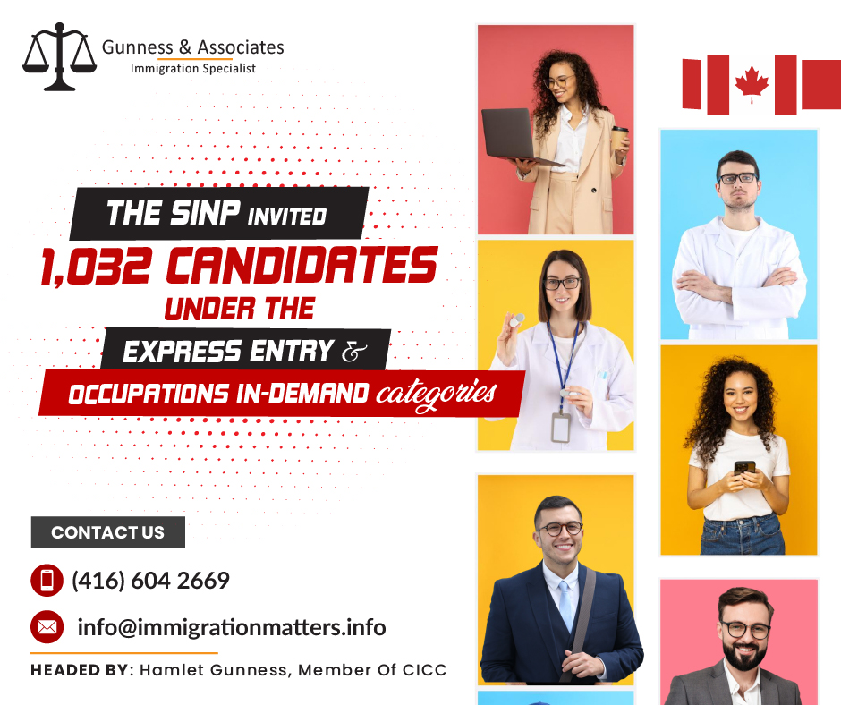 On May 3, 2023, Saskatchewan conducted new rounds of invitations in the Saskatchewan Immigrant Nominee Program (SINP) under the Express Entry and Occupations In-Demand categories. In the Express Entry category, Saskatchewan issued 739 ITAs. Another 293 invitations were issued to the Occupations In-Demand category candidates. The lowest score in both categories was 68, one point fewer than in the previous draws. All invited candidates had Educational Credential Assessments. In this draw, Saskatchewan invited 1,032 candidates under 32 different NOCs. In 2023, Saskatchewan invited 3,154 skilled immigrants and entrepreneurs in five draws under the SINP. The following NOC codes apply to the occupations that are eligible for both Express Entry and candidates for in-demand occupations in this SINP draw:13201 - Production and transportation logistics coordinators.
21203 - Land surveyors.
21211 - Data scientists.
21220 - Cyber Security specialists.
21221 - Business systems specialists.
21223 - Database analysts and data administrators.
21230 - Computer systems developers and programmers.
21232 - Software developers and programmers.
21233 - Web designers.
21234 - Web developers and programmers.
21301 - Mechanical engineers.
21321 - Industrial and manufacturing engineers.
22220 - Computer network and web technicians.
22221 - User support technicians.
31203 - Occupational therapists.
32102 - Paramedical occupations.
32120 - Medical laboratory technologists.
32121 - Medical radiation technologists.
32122 - Medical sonographers.
32123 - Cardiology technologists and electrophysiological diagnostic technologists.
41301 - Therapists in counseling and related specialized therapies.
62100 - Technical sales specialists - wholesale trade.
70012 - Facility operation and maintenance managers.
72024 - Supervisors, motor transport, and other ground transit operators.
72100 - Machinists and machining and tooling inspectors.
72106 - Welders and related machine operators.
72201 - Industrial electricians.
72400 - Construction millwrights and industrial mechanics.
72401 - Heavy-duty equipment mechanics.
72410 - Automotive service technicians, truck and bus mechanics, and mechanical repairers.
82030 - Agricultural service contractors and farm supervisors.
92100 - Power engineers and power systems operators.Express Entry and Occupations In-Demand Categories RequirementsThose with education and work experience in in-demand occupations are eligible for the Occupations In-Demand (OID) and Express Entry (EE) programs. The following National Occupational Classification (NOC) TEER levels must be fall by eligible occupations:TEER 0: Management occupations
TEER 1: Occupations that usually require a university degree
TEER 2: Occupations that usually require a college diploma, apprenticeship training of two or more years, or supervisory experience
TEER 3: Occupations that usually require a college diploma, apprenticeship training of fewer than two years, or more than six months of on-the-job trainingClick here if you want to know more about TEER categories.Also, Read the latest Canadian Immigration News:SASKATCHEWAN UPDATED THE APPLICATION PROCESSING TIMESSASKATCHEWAN CLAIMS TO HAVE THE BEST EDUCATIONAL CREDENTIAL ASSESSMENT SYSTEMSASKATCHEWAN INVITED OVER A THOUSAND CANDIDATES UNDER THE NEW SINP DRAWWant to know more details about “The SINP invited 1,032 candidates under the Express Entry and Occupations In-Demand categories” you can contact one of our immigration specialists at  Gunness & Associates.Tel: (416) 604-2669 Email: info@immigrationmatters.infoGunness & Associates has helped thousands of people successfully immigrate to Canada with their families. Our skilled and experienced immigration experts have the expertise to accurately examine your case and advise you on the best method of proceeding to best serve your needs.For honest and straightforward advice, contact the expertsat Gunness & Associates.Get a free Assessment Join our newsletter and get up-to-date immigration news Click hereAll rights reserved ©2023 Gunness & Associates