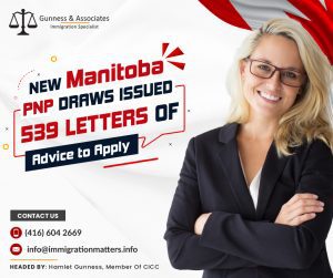 On May 4, 2023, Manitoba held a new invitation round in the Manitoba Provincial Nominee Program (MPNP). In round #178, the MPNP held a new occupation-specific candidate selection under the Skilled Workers in Manitoba (SWM) stream and invited 252 applicants who scored 606 points and above. Manitoba also issued 199 LAAs in the regular SWM draw. The minimum score for the LAA in this category was 650 points, one point fewer than the previous draw. In the Skilled Workers Overseas stream, MPNP issued 49 LAAs to candidates invited under the Strategic Recruitment Initiative. The lowest score in the SWO category was 699 points, 20 points fewer than in the previous draw. In addition, 39 invitations were issued in the International Education Stream. Manitoba has issued LAAs to 539 candidates, including 204 Express Entry candidates for this round. In 2023, MPNP invited 4,978 candidates, and 1,155 of them received invitations in the Express Entry.What is the Manitoba Provincial Nominee Program?  The Canada-Manitoba Immigration Agreement allows the Manitoba Provincial Nominee Program (MPNP), a provincial immigration program, effective. It empowers the government of Manitoba to search for and select immigrants who are most qualified to boost the province's economy. As long as they comply with Citizenship and Immigration Canada's (CIC) legal requirements, provide valid documents, and have an actual reason to reside in Manitoba, applicants nominated by Manitoba should receive a favorable Nomination. Immigration streams under the MPNP are:Skilled Worker in Manitoba Stream
Skilled Worker Overseas
Manitoba Business Investor Stream
International Education Stream
Morden Community Driven InitiativeAlso, read the latest immigration news;MANITOBA INVITED CANDIDATES UNDER THE SKILLED WORKERS OVERSEAS STREAM IN EOI DRAW #177MANITOBA ISSUED 566 INVITATIONS THROUGH THE NEW MPNP DRAWWant to know more details about the “New Manitoba Provincial Nominee Program draws issued 539 Letters of Advice to Apply” you can contact one of our immigration specialists at  Gunness & Associates.Tel: (416) 604-2669 Email: info@immigrationmatters.infoGunness & Associates has helped thousands of people successfully immigrate to Canada with their families. Our skilled and experienced immigration experts have the expertise to accurately examine your case and advise you on the best method of proceeding to best serve your needs.For honest and straightforward advice, contact the expertsat Gunness & Associates.Get a free Assessment Join our newsletter and get up-to-date immigration news Click hereAll rights reserved ©2023 Gunness & Associates