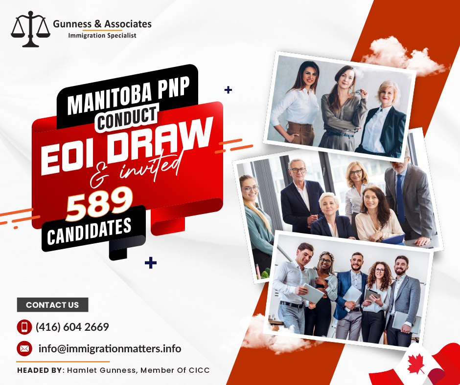 On June 1, 2023, Manitoba held a new invitation round in the Manitoba Provincial Nominee Program (MPNP). In EOI Draw #181, the MPNP held a new occupation-specific candidate selection under the Skilled Workers in Manitoba (SWM) stream.The Skilled Workers in Manitoba (SWM) stream invited 262 applicants who scored 607 points and above. Manitoba also issued 240 LAAs in the regular SWM draw. The minimum score for the LAA in this category was 669 points, 32 points fewer than the previous draw. In the Skilled Workers Overseas stream, MPNP issued 31 LAAs to candidates invited under the Strategic Recruitment Initiative. The lowest score in the SWO category was 801 points, 80 points more than in the previous draw. In addition, 56 invitations were issued in the International Education Stream. Manitoba has issued LAAs to 589 candidates, including 214 Express Entry candidates for this round. In 2023, MPNP invited 6,122 candidates, and 1,594 of them received invitations to the Express EntryThe following National Occupational Classification (NOC) 2021 classifications were taken into account when conducting this draw:11 - Professional occupations in finance and business
13 - Administrative occupations and transportation logistics occupations
21 - Professional occupations in natural and applied sciences
42 - Front-line public protection services and paraprofessional occupations in legal, social, community, and education services
44 - Care providers and legal and public protection support occupationsOverview of the MPNP's first EOI Draw of June The table below lists the specific requirements for each of the streams included in this MPNP EOI Draw for June #181StreamSub-streamLAAsLowest scoreSkilled Workers in ManitobaOccupation-specific selection262607Skilled Workers in ManitobaAll occupations240669International Education Stream-56-Skilled Workers OverseasStrategic Recruitment Initiative31801Also Read:MANITOBA INVITED 29 UKRAINIAN CANDIDATES THROUGH THE MPNP526 LAAS ISSUED IN THE EOI DRAW MANITOBA #179THE MANITOBA PROVINCIAL NOMINEE PROGRAM DRAWS ISSUED 539 LETTERS OF ADVICE TO APPLYMANITOBA INVITED CANDIDATES UNDER THE SKILLED WORKERS OVERSEAS STREAM IN EOI DRAW #177What is Expression of Interest (EOI)? The pathways under the Skilled Worker Stream and International Education Stream are subjected to the Expression of Interest (EOI) ranking system. The method for submitting an EOI varies for each of the Business Investor Stream routes.Your first step to immigration to Manitoba via the Manitoba Provincial Nominee Program (MPNP) is to submit an EOI.We regularly share updated Canadian immigration news, want to keep updated, add the latest immigration news in your feed: https://immigrationmatters.info/feed Want to know more details about “Manitoba PNP Conducted its first EOI Draw of June” you can contact one of our immigration specialists at  Gunness & Associates.Tel: (416) 604-2669 Email: info@immigrationmatters.infoGunness & Associates has helped thousands of people successfully immigrate to Canada with their families. Our skilled and experienced immigration experts have the expertise to accurately examine your case and advise you on the best method of proceeding to best serve your needs.For honest and straightforward advice, contact the expertsat Gunness & AssociatesGet a free Assessment Join our newsletter and get up-to-date immigration news Click hereAll rights reserved ©2023 Gunness & Associates