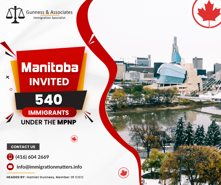 On June 15, 2023, Manitoba held a new invitation round in the Manitoba Provincial Nominee Program (MPNP). In round 182, the MPNP held a new occupation-specific candidate selection under the Skilled Workers in Manitoba (SWM) stream and invited 255 applicants who scored 602 points and above. Manitoba also issued 205 LAAs in the regular SWM draw. The minimum score for the LAA in this category was 665 points, four points fewer than the previous draw. In the Skilled Workers Overseas stream, MPNP issued 21 LAAs to candidates invited under the Strategic Recruitment Initiative. The lowest score in the SWO category was 718 points, 83 points fewer than in the previous draw. In addition, 59 invitations were issued in the International Education Stream. Manitoba has issued LAAs to 540 candidates, including 187 Express Entry candidates for this round. In 2023, MPNP invited 6,662 candidates, and 1,781 of them received invitations in the Express Entry.Also, Read:MPNP has introduced the new Skilled Worker Webform to process the requestsMPNP Draws 2023EOI Draw 182 The Manitoba Provincial Nominee Program (MPNP) held a new EOI draw 182 on June 15, 2023, using its Expression of Interest (EOI) procedure. The pool of eligible candidates received 540 Letters of Advice to Apply (LAAs). Candidates from all three MPNP streams—Skilled Workers in Manitoba, International Education Stream, and Skilled Workers Overseas—received LAAs in this new Manitoba PNP draw. In the table below detailed overview is added about the new EOI draw number 182No of invitationsMinimum ScoreCategory255(Occupation-specific)602Skilled Workers Manitoba205(All occupations)665Skilled Workers Manitoba59-International Education Stream21718Skilled Workers OverseasJoin our RSS Feed Also, Read:RNIP boosts Manitoba school enrolmentWant to know more details about “Manitoba invited 540 immigrants in New EOI Draw #182” you can contact one of our immigration specialists at  Gunness & Associates.Tel: (416) 604-2669 Email: info@immigrationmatters.infoGunness & Associates has helped thousands of people successfully immigrate to Canada with their families. Our skilled and experienced immigration experts have the expertise to accurately examine your case and advise you on the best method of proceeding to best serve your needs.For honest and straightforward advice, contact the expertsat Gunness & AssociatesGet a free Assessment Join our newsletter and get up-to-date immigration news Click hereAll rights reserved ©2023 Gunness & Associates