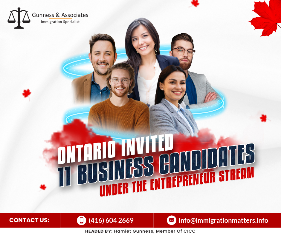 On July 28, 2023, the Ontario Immigration Nominee Program (OINP) released the new draw results under Ontario Entrepreneur Stream Draw. It was the fourth draw for business candidates of the year. In this draw, the province issued 11 Invitations to Apply (ITAs) to business candidates. This round's Comprehensive Ranking System (CRS) score was between 134 and 151. The OINP noted that those whose Expressions of Interest were scored by July 6, 2023, were eligible for this draw. This year, Ontario invited 22,113 candidates under all streams of the OINP, including 48 entrepreneurs.Ontario Entrepreneur Stream Draws 2023A total of 48 business candidates were invited under Ontario Entrepreneur Stream draws 2023 till July 28, 2023. In the table below there are the results of all four draws for business candidates of the year.Date issuedTotal InvitationsScore rangeJuly 28, 202311134 to 151May 12, 202314135 to 178March 31, 202313139 to 159January 27, 202310137 to 162Total48 Ontario Entrepreneur StreamThe Ontario Immigrant Nominee Program (OINP) has an immigration route called the Entrepreneur Path. This stream is designed for entrepreneurs from outside of Canada who want to launch a new business or buy an existing one in Ontario. It allows an entrepreneur (and up to one foreign national business partner) to be nominated for permanent residence after starting their business in Ontario.   The entrepreneur may be nominated for permanent resident status after operating an Ontario business for at least 18 months. Candidates who are interested must first submit an Expression of Interest (EOI). After completing the profile registration process, the candidate will be granted a score based on the Ontario Entrepreneur Ranking System. Candidates with the highest competitive scores will be invited to apply to the program on an official level.Join our RSS Feed Want to know more details about “Ontario invited 11 business candidates under the Entrepreneur Stream” you can contact one of our immigration specialists at  Gunness & Associates.Tel: (416) 604-2669 Email: info@immigrationmatters.infoGunness & Associates has helped thousands of people successfully immigrate to Canada with their families. Our skilled and experienced immigration experts have the expertise to accurately examine your case and advise you on the best method of proceeding to best serve your needs.For honest and straightforward advice, contact the expertsat Gunness & AssociatesGet a free Assessment Join our newsletter and get up-to-date immigration news Click hereAll rights reserved ©2023 Gunness & Associates