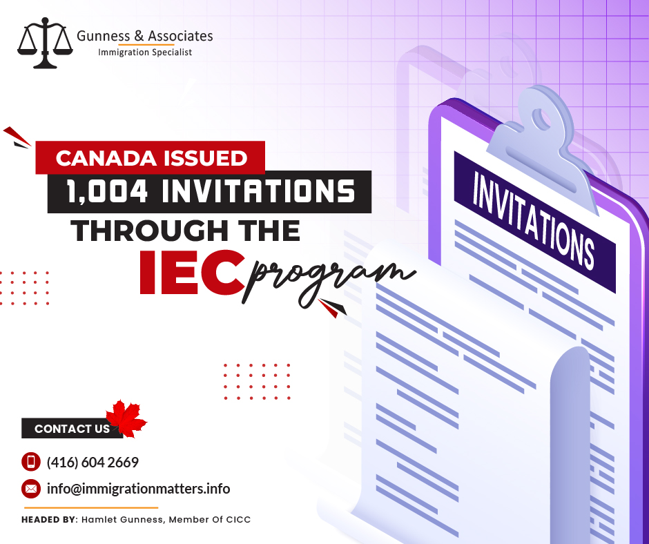 Over the last week, Immigration, Refugees and Citizenship Canada (IRCC) held new draws in the IEC Rounds of Invitations. From August 19 to August 25, Canada invited 1,004 young foreigners to apply for an IEC open work permit. As of August 25, 28,056 candidates registered in the pool, awaiting the invitation. Overview of candidates invited in the recent IEC Rounds of InvitationsIn this round, in the new IEC Draws, 1,004 ITAs were sent out to candidates. The details of each country-wise invited candidate are in the table below:No of ITAsCountry NameNo of ITAsCountry Name4Switzerland120 Australia110 Japan21 Korea8 Croatia1Costa Rica57 Spain2 Czech Republic2 Denmark1 Estonia24 France12 Greece3 Hong Kong76 Ireland50 Italy5 Slovakia1Austria14 Poland110 Germany284 United Kingdom2Latvia3Slovenia13 Netherlands31 New Zealand4 Norway4 Taiwan27 Portugal15 SwedenIn 2023, Canada issued 109,413 ITAs under the IEC Program.IEC Draws in 2023What is the IEC Program?A program called International Experience Canada (IEC) enables young people to work and travel for up to two years in Canada due to reciprocal agreements with other countries. More than 38 countries and territories have bilateral youth mobility agreements with Canada. Foreign youth between the ages of 18 and 35 can apply for a temporary work permit under the International Experience Canada (IEC) program, which enables them to travel and work in Canada.IEC can support you in achieving your goals, whether you wish to take a gap year before beginning postsecondary education, complete a co-op or internship abroad, or get international job experience after graduation.Since 2008, almost 240,000 Canadians have taken part in the IEC Program, and many of them have returned to their home country with life-changing experiences that have enriched both their personal and professional lives. Benefits of the IEC Program include:You can work for any Canadian employer with an open work permit.
There is no need for an LMIA (Labour Market Impact Assessment).
a random draw system for the approval of IEC work permits.International Experience Canada (IEC) offers three categoriesWorking Holiday: This program, which enables people to work for any employer in Canada, is a great option for those who want to make money while traveling the country.Young professionals: This program is intended for those who want to advance their professional development. It provides the chance to obtain priceless experience working abroad in your profession or area of study.International Co-op (Internship): This program, which is specifically intended for students, enables applicants to get useful experience working abroad in an area that is connected to their field of study.Join our RSS Feed Want to know more details about “IRCC will modernize the International Student Program” you can contact one of our immigration specialists at  Gunness & Associates.Tel: (416) 604-2669 Email: info@immigrationmatters.infoGunness & Associates has helped thousands of people successfully immigrate to Canada with their families. Our skilled and experienced immigration experts have the expertise to accurately examine your case and advise you on the best method of proceeding to best serve your needs.For honest and straightforward advice, contact the expertsat Gunness & AssociatesGet a free Assessment Join our newsletter and get up-to-date immigration news Click hereAll rights reserved ©2023 Gunness & Associates