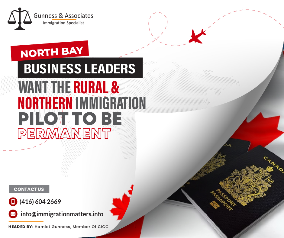 The Rural and Northern Immigration Pilot (RNIP) has been successful and popular, leading the North Bay & District Chamber of Commerce (NBDCC) to call for it to become a permanent immigration program. The RNIP has been implemented in five Northern Ontario communities, and only in North Bay, over 150 employers participated, and over 300 community recommendations for newcomers were issued. Timmins and Sudbury have also expressed their support for RNIP. In Thunder Bay, RNIP generated $11.6 million in wages for the local economy and created 321 jobs in just one year.Thunder Bay issued 274 recommendations to qualified candidates in the RNIP What is a Rural and Northern Immigration Pilot (RNIP)?The Rural and Northern Immigration Pilot is an initiative driven by the local communities. By offering a path to permanent residency for highly talented foreign workers who wish to live and work in one of the participating communities, it aims to expand the benefits of economic immigration to smaller communities.Additionally, each community will have its ownAdditional criteria for being eligible
process for applying for jobs, 
community recommendations application processParticipating communities in RNIP are:CommunityCommunity websiteNorth Bay, ONhttps://northbayrnip.ca/Sudbury, ONhttps://investsudbury.ca/why-sudbury/move-to-sudbury/rnip/Timmins, ONwww.timminsedc.comSault Ste. Marie, ONwww.welcometossm.comThunder Bay, ONhttps://gotothunderbay.ca/Brandon, MBwww.economicdevelopmentbrandon.comAltona/Rhineland, MBwww.seedrgpa.comMoose Jaw, SKhttps://www.moosejawrnip.ca/Claresholm, ABwww.claresholm.caVernon, BChttps://rnip-vernon-northok.ca/West Kootenay (Trail, Castlegar, Rossland, Nelson), BChttps://wk-rnip.ca/Join our RSS Feed Want to know more details about “North Bay business leaders want the Rural and Northern Immigration Pilot to be permanent” you can contact one of our immigration specialists at  Gunness & Associates.Tel: (416) 604-2669 Email: info@immigrationmatters.infoGunness & Associates has helped thousands of people successfully immigrate to Canada with their families. Our skilled and experienced immigration experts have the expertise to accurately examine your case and advise you on the best method of proceeding to best serve your needs.For honest and straightforward advice, contact the expertsat Gunness & AssociatesGet a free Assessment Join our newsletter and get up-to-date immigration news Click hereAll rights reserved ©2023 Gunness & Associates