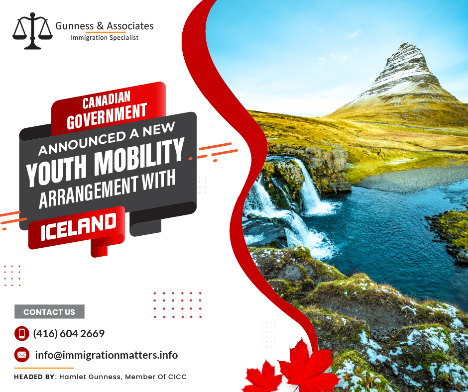 On August 4, 2023, the Canadian Government announced a new Youth Mobility Agreement with Iceland, allowing Canadian and Icelandic youth aged 18 to 30 to work and travel in each other's country for up to 12 months. The governments of Canada and Iceland will implement the new arrangement in 2024 after meeting all requirements. The new arrangement strengthens the ties between the two countries while providing Canadian youth with more international travel and work options. It also helps develop life skills, improves future job prospects, and invests in the potential of their youth, leading to a stronger, more interconnected global community.A large number of Icelandic immigrants and their descendants outside of Iceland reside in Canada. 101,990 people with Icelandic ancestry live in Canada, according to the 2021 Census. Up to 120 youths per year from Canada and Iceland will be able to work and visit each other's countries according to the agreement between the two nations.  Marie-France Lalonde, Parliamentary Secretary to the Minister of Immigration, Refugees and Citizenship stated:"Youth mobility arrangements are all about assisting our youth—their goals, interests, and potential to impact the globe." With this wonderful arrangement in place, we are opening the way for them to connect, develop, and grow alongside one another, forming friendships and creating lifelong memories. In addition to providing Canadian employers with a larger and more diversified talent pool, together we are creating a world where our youth can get essential life skills and experiences.”The Honourable Áslaug Arna Sigurbjörnsdóttir, Minister of Higher Education, Science and Innovation, Iceland stated:"We are signing a youth mobility agreement with Canada here in Manitoba, and Iceland is extremely happy to do so. Youth from Iceland and Canada will have the chance to work and travel in each other's countries due to this arrangement, discovering different cultures while also advancing their life skills and professional chances.”What is the youth mobility agreement?More than 38 countries and territories have bilateral youth mobility agreements with Canada. Foreign youth between the ages of 18 and 35 can apply for a temporary work permit under the International Experience Canada (IEC) program, which enables them to travel and work in Canada.IEC can support you in achieving your goals, whether you wish to take a gap year before beginning postsecondary education, complete a co-op or internship abroad, or get international job experience after graduation.Since 2008, almost 240,000 Canadians have taken part in the IEC Program, and many of them have returned to their home country with life-changing experiences that have enriched both their personal and professional lives.A recognized organization (RO) is an option for young people who require assistance in arranging their IEC experience. Typically, ROs are youth service groups that provide funding for employment and travel. They may be educational, for-profit, or non-profit. What is International Experience Canada (IEC)?A program called International Experience Canada (IEC) enables young people to work and travel for up to two years in Canada due to reciprocal agreements with other countries. Benefits include:You can work for any Canadian employer with an open work permit.
There is no need for an LMIA (Labour Market Impact Assessment).
a random draw system for the approval of IEC work permits.For IEC Draws in 2023: Click here!International Experience Canada (IEC) offers these three categories;Working Holiday: This program, which enables people to work for any employer in Canada, is a great option for those who want to make money while traveling the country.Young professionals: This program is intended for those who want to advance their professional development. It provides the chance to obtain priceless experience working abroad in your profession or area of study.International Co-op (Internship): This program, which is specifically intended for students, enables applicants to get useful experience working abroad in an area that is connected to their field of study.Join our RSS Feed Want to know more details about the “Canadian Government announced a new Youth Mobility Arrangement with Iceland” you can contact one of our immigration specialists at  Gunness & Associates.Tel: (416) 604-2669 Email: info@immigrationmatters.infoGunness & Associates has helped thousands of people successfully immigrate to Canada with their families. Our skilled and experienced immigration experts have the expertise to accurately examine your case and advise you on the best method of proceeding to best serve your needs.For honest and straightforward advice, contact the expertsat Gunness & AssociatesGet a free Assessment Join our newsletter and get up-to-date immigration news Click hereAll rights reserved ©2023 Gunness & Associates