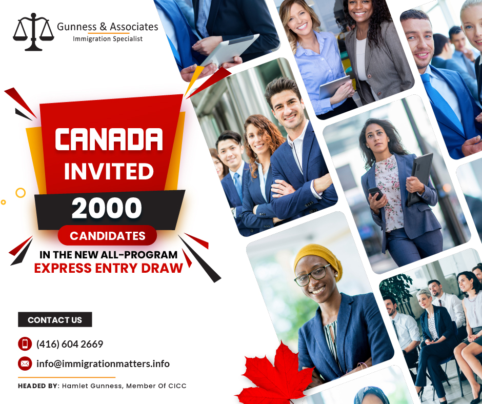 On August 1, 2023, IRCC issued 2,000 Invitations to Apply (ITA) to candidates under the recent all-program Express Entry draw. In this draw, IRCC invited candidates under all immigration programs. In round #259, the cut-off score was 517 points, 12 points more than in the previous all-program draw. The tie-breaking rule for this round was June 30, 2023, at 11:45:05 UTC. As of August 1, 2023, there are 211,529 profiles registered in the Express Entry pool, 2,266 more than in the previous update. In 2023, Canada issued 71,148 ITAs through the Express Entry draws.Overview of the most recent all-program Express Entry drawsOn July 12, 2023, Immigration, Refugees and Citizenship Canada (IRCC) held a new Express Entry draw for Francophone candidates, selecting candidates for French language proficiency. In round #258, IRCC issued 3,800 Invitations to Apply (ITA) to qualified candidates.  This round had the lowest cut-off score – 375, 64 points fewer than the previous draw for this category. The tie-breaking rule for this round was June 15, 2023, at 23:49:05 UTC. 800 candidates with a minimum CRS score of 505 were invited to an all-program draw on July 11. Click here to read more about July, 11 and 12th draws For the first time in Express Entry's history, ITAs were issued on four consecutive days during the first full week of July. An unexpected all-program draw on July 4 resulted in the invitation of 700 candidates. They required a CRS minimum of 511, the highest CRS score of any all-program draw in 2023 so far away.In accordance with previously announced plans, the IRCC performed a category-based selection draw on July 5 for applicants with experience in STEM occupations. Since the categories for the category-based selection draw were announced on May 31, this was the first draw for STEM candidates. 500 applicants with a minimum CRS score of 486 were invited by IRCC. Click here to read more about Express Entry category-based draws.Full List of STEM OccupationsHow to immigrate through Express Entry?Express Entry is an online system for managing immigration applications from skilled workers to Canada. Through Express Entry, three immigration programs are managed: Canadian Experience Class: For skilled workers with Canadian work experience, work experience must have been gained during the three years preceding your application.
Federal Skilled Worker Program: For skilled individuals with international work experience, education, and other criteria must be met.
Federal Skilled Trades Program: for skilled individuals who have a valid employment offer or a certificate of qualification in a skilled trade. Join our RSS Feed Want to know more details about “Canada invited 2,000 candidates in the new all-program Express Entry draw ” you can contact one of our immigration specialists at  Gunness & Associates.Tel: (416) 604-2669 Email: info@immigrationmatters.infoGunness & Associates has helped thousands of people successfully immigrate to Canada with their families. Our skilled and experienced immigration experts have the expertise to accurately examine your case and advise you on the best method of proceeding to best serve your needs.For honest and straightforward advice, contact the expertsat Gunness & AssociatesGet a free Assessment Join our newsletter and get up-to-date immigration news Click hereAll rights reserved ©2023 Gunness & Associates