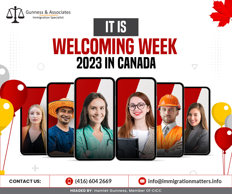 It is a Welcoming Week 2023 in Canada, On September 8, 2023, Marc Miller, Minister of Immigration, Refugees and Citizenship Canada (IRCC), stated that Canada welcomes more and more newcomers and celebrates inclusivity. Immigrants are an essential part of Canada's cultural and economic fabric, contributing to innovation, filling labor market needs, and creating jobs. Canada will celebrate Welcoming Week 2023, a global initiative promoting community diversity and connections, until September 17, 2023. The Minister encouraged all Canadians to share their community's successes on social media using #WelcomingWeek2023 to inspire others to be more welcoming.The Honourable Marc Miller, Minister of Immigration, Refugees and Citizenship, issued the following statement:“By opening our doors to those seeking a better life, we open our communities to those wanting to build a stronger Canada. Other than Indigenous peoples, who have been here since time immemorial, all Canadians can trace their stories back to immigration. Whether your family has been here for many generations, like mine, or has just joined Canada, we can all celebrate the benefits of an inclusive welcoming community.”“By giving a warm welcome to newcomers, we make our communities more successful, diverse, and inclusive. Starting today until September 17, we will celebrate Welcoming Week with the world, taking the opportunity to recognize and celebrate the people and values that make everyone feel at home in their local community.”“Welcoming Week is a global movement that brings communities and neighbors of all backgrounds together to build strong connections and achieve collective prosperity.”Join our RSS Feed Want to know more details about “It is Welcoming Week 2023 in Canada” you can contact one of our immigration specialists at  Gunness & Associates.Tel: (416) 604-2669 Email: info@immigrationmatters.infoGunness & Associates has helped thousands of people successfully immigrate to Canada with their families. Our skilled and experienced immigration experts have the expertise to accurately examine your case and advise you on the best method of proceeding to best serve your needs.For honest and straightforward advice, contact the expertsat Gunness & AssociatesGet a free Assessment Join our newsletter and get up-to-date immigration news Click hereAll rights reserved ©2023 Gunness & Associates