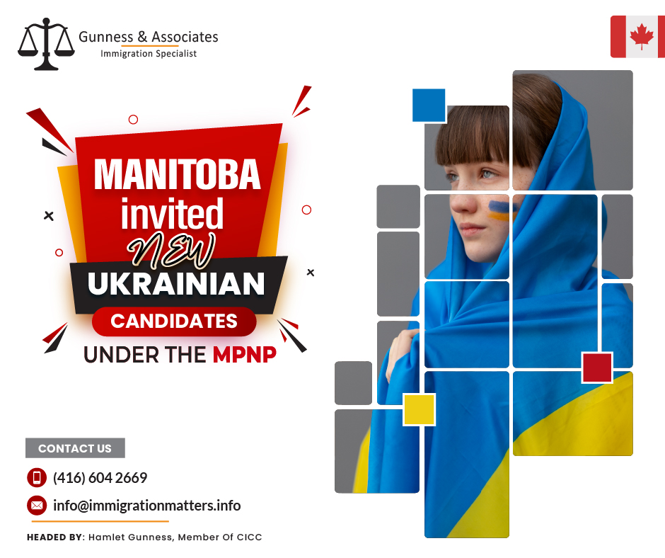 On September 29, 2023, the Government of Manitoba held the 18th draw for Ukrainian candidates. The province invited 42 candidates through the Manitoba Provincial Nominee Program (MPNP) in this draw. To be eligible, applicants must be: Ukrainian citizens, 
have a minimum of CLB 4 in each language band, 
have connections to the province (close relatives, community ties, previous employment, or studies in Manitoba), and 
score at least 60 points in the EOI registration points grid, and 
possess a valid language test in one of the official languages. In total, the province invited 11,831 candidates in 2023, including 259 Ukrainian nationals.Manitoba PNP Invitation latest draws updatesManitoba to create an advisory council to develop an economic immigration strategy Manitoba is developing a plan to increase economic immigration through its new Advisory Council on Economic Immigration and Settlement (ACEIS). The province is focused on addressing labor shortages, encouraging economic development, and supporting its francophone population. Strategy of the Manitoba Advisory CouncilThe Council recommended a strategy to attract more immigrants and business investors, streamline the Manitoba Provincial Nominee Program, and improve newcomer retention. Manitoba has already taken steps to meet these goals, including: requesting additional MPNP allocations, 
conducting targeted EOI draws, and 
doubling the investment in the Newcomer Community Integration Support Program. Join our RSS Feed Want to know more details about “Manitoba invited new Ukrainian candidates under the MPNP” you can contact one of our immigration specialists at  Gunness & Associates.Tel: (416) 604-2669 Email: info@immigrationmatters.infoGunness & Associates has helped thousands of people successfully immigrate to Canada with their families. Our skilled and experienced immigration experts have the expertise to accurately examine your case and advise you on the best method of proceeding to best serve your needs.For honest and straightforward advice, contact the expertsat Gunness & AssociatesGet a free AssessmentJoin our newsletter and get up-to-date immigration news Click hereAll rights reserved ©2023 Gunness & Associates