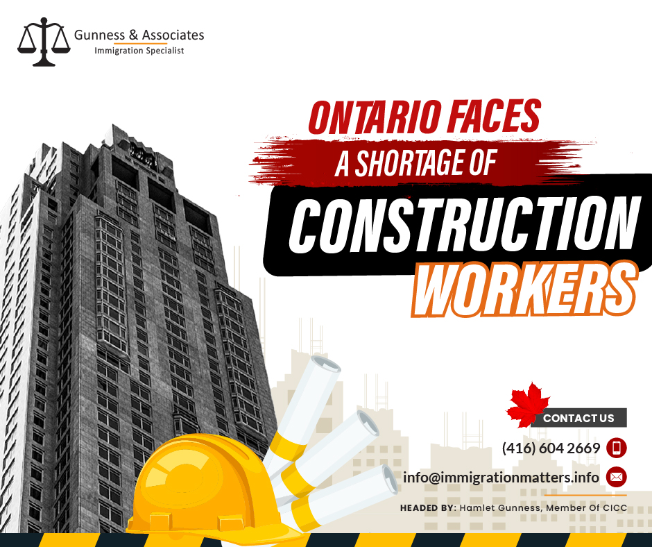 Ontario's construction sector faces a shortage of 72,000 construction workers, driven by high retirement rates and booming demand for housing and infrastructure. Over 80,000 workers are set to retire in the next decade, needing more new workers to fill their positions. This shortage could leave about 118,900 construction positions vacant by 2033. The government is investing $3.6 million in projects to prepare 2,200 women and young people for careers in construction. Meanwhile, the Canada Mortgage and Housing Corporation states that Canada needs 5.8 million new homes for affordable housing, but current construction rates could only supply 2.3 million units by 2030.About the Construction workers in Canada Canada, which is ranked as the fifth best country in the world to live and work in the construction industry, is becoming a more alluring choice for construction workers seeking greater job opportunities. To put it simply, in terms of funds, construction workers here earn $55,927 a year, which is the third-highest salary in the world for their industry.  Because of the country's high rate of development—82 percent of Canadians live in small and medium-sized cities—major cities must undertake year-round construction projects for infrastructure. Over 1.4 million people are employed as a result of such high demand, which also generates about $141 billion yearly (or 7.5 percent of Canada's gross domestic product). Just constructing accounts for almost half of the country's GDP!  Nonetheless, as the sector expands, so do the employment opportunities. In fact, there have been 50% more construction jobs in the last ten years alone.Workers in Canada anticipate a 3.6% salary raise in 2024According to a financial consulting firm, Normandin Beaudry study, Canadian workers may expect an average salary hike of 3.6% next year. The survey also indicates that 43% of businesses are considering an extra 1% average salary increase. Industries may witness above-average pay rises including: STEM, 
Real Estate, 
Manufacturing, and 
Accommodation and Food Services. In addition, Quebec, Yukon, Ontario, and British Columbia are predicted to experience salary growth in line with or exceeding the national average, while the rest may receive slightly less. These pay raises and Canada's top-notch quality of life make it a desirable location for potential newcomers. Workers in Canada anticipate a 3.6% salary raise in 2024About the new pilot program for construction workers in Nova ScotiaThe Government of Nova Scotia announced a new pilot program for construction workers to boost growth in the skilled trades and modernize the apprenticeship and trades qualification system. Premier Tim Houston has announced measures to add 5,000 new apprentices in the next three years, increase the number of journeypersons and trades qualifiers by 1,000 annually, and raise the apprentice retention rate from 43% to 60% within five years. The Critical Construction Worker Pilot, part of Nova Scotia's Provincial Nominee Program, will include 21 in-demand occupations in the construction sector, focusing on residential building trades. Join our RSS Feed Want to know more details about “Ontario faces a shortage of construction workers” you can contact one of our immigration specialists at  Gunness & Associates.Tel: (416) 604-2669 Email: info@immigrationmatters.infoGunness & Associates has helped thousands of people successfully immigrate to Canada with their families. Our skilled and experienced immigration experts have the expertise to accurately examine your case and advise you on the best method of proceeding to best serve your needs.For honest and straightforward advice, contact the expertsat Gunness & AssociatesGet a free Assessment Join our newsletter and get up-to-date immigration news Click hereAll rights reserved ©2023 Gunness & Associates