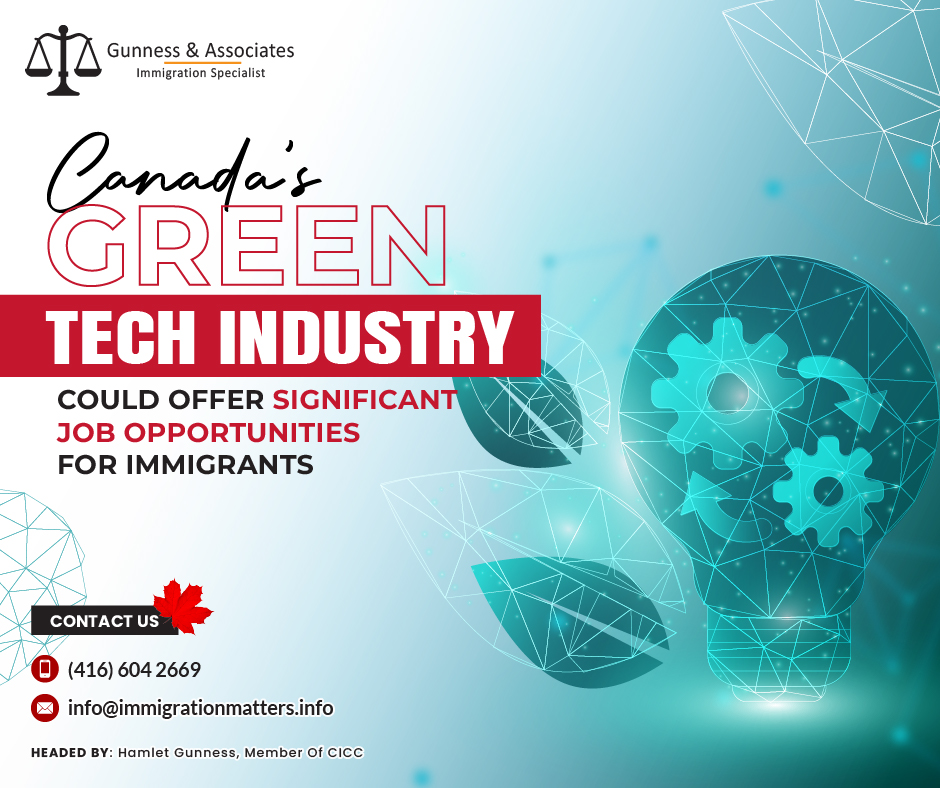 Canada's green tech industry could offer 2500 jobs opportunities as the development of a five-billion-dollar electric vehicle (EV) battery plant in Windsor, Ontario, has recently gained attention, with reports indicating it will employ 2500 job opportunities by 2025. This aligns with Canada's commitment to reach net-zero emissions by 2050, emphasizing the importance of green technology to the government and the public. Earlier this year, the 2023 budget release highlighted the federal government's proposal to invest significantly in the national clean energy and tech sectors. Alongside a $21 billion injection for a clean, next-generation economy, the 2023 Budget includes approximately $55 billion in tax credits to encourage further investment in these critical sectors.At the same time, Canadian immigrants are finding more and more job opportunities throughout the country in the green tech industry.This is a summary of some of the employment programs that have been reported in Canada to support the green tech sector in this country.Canadian workers may expect an average salary hike of 3.6%According to a financial consulting firm, Normandin Beaudry study, Canadian workers may expect an average salary hike of 3.6% next year. The survey also indicates that 43% of businesses are considering an extra 1% average salary increase. Industries may witness above-average pay rises including: STEM,
Real Estate,
Manufacturing, and
Accommodation and Food Services. In addition, Quebec, Yukon, Ontario, and British Columbia are predicted to experience salary growth in line with or exceeding the national average, while the rest may receive slightly less. These pay raises and Canada's top-notch quality of life make it a desirable location for potential newcomers.Results of the annual salary increase survey were made public by the Canadian financial management consulting firm on Tuesday.A survey conducted among over 700 organizations revealed that except for salary freezes, employers plan to increase employee wages by an average of 3.6% in 2024.The consulting firm notes that only 2 percent of businesses anticipate freezing salaries for the upcoming year, which is a similar decline from the 3 to 5 percent average of wage freezes prior to the pandemic.Join our RSS Feed Want to know more details about “Canada's green tech industry could offer significant job opportunities for immigrants” you can contact one of our immigration specialists at Gunness & Associates.Tel: (416) 604-2669 Email: info@immigrationmatters.infoGunness & Associates has helped thousands of people successfully immigrate to Canada with their families. Our skilled and experienced immigration experts have the expertise to accurately examine your case and advise you on the best method of proceeding to best serve your needs.For honest and straightforward advice, contact the expertsat Gunness & AssociatesGet a free Assessment Join our newsletter and get up-to-date immigration news Click hereAll rights reserved ©2023 Gunness & Associates