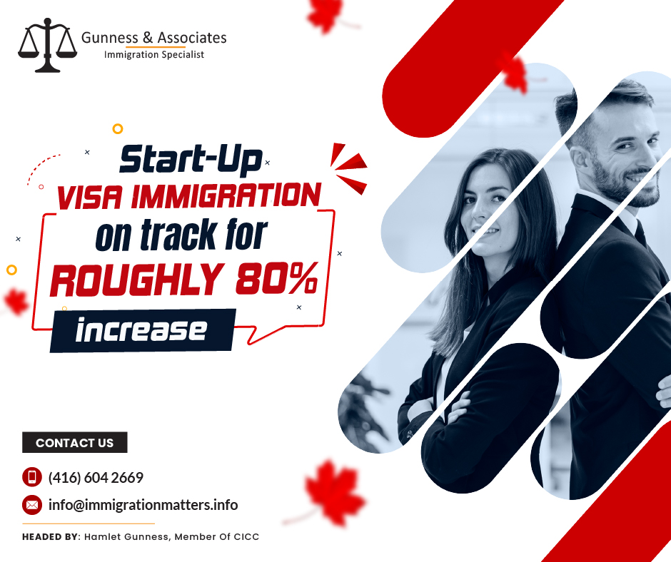 According to Immigration, Refugees and Citizenship Canada (IRCC), the Start-Up Visa immigration saw a slight dip in September compared to August. Still, overall numbers are significantly higher than last year. In September 2023, Canada welcomed 145 new permanent residents through the SUV, down 17.1% from 175 in August. However, this follows a record month in August, up 30% from July. IRCC plans to increase admissions substantially for Start-Up Visa applicants. Current annual admissions of 1,000 will rise to 3,500, 5,000, 6,000, and 6,000 in 2023, 2024, 2025, and 2026, respectively. As of September, Canada had welcomed 770 new permanent residents through the SUV, potentially reaching 1,027 by year-end. This would signify a 78.6% increase over the previous year.The Start-Up Visa Immigration attracts more EntrepreneursThe popularity of the Start-Up Visa (SUV) increased in August as 175 new permanent residents settled in Canada through the program, a 29.6% increase from July. Immigration, Refugees and Citizenship Canada (IRCC) has planned to admit more Start-Up Visa applicants, increasing from 1,000 per year in the past few years to 3,500, 5,000, and 6,000 in 2023, 2024, and 2025, respectively. This increase in immigration through the SUV in August was notable, considering the spike in immigration in July. By the end of August, Canada had welcomed 640 new permanent residents through the SUV, potentially reaching up to 960 by the end of the year if current immigration levels continue.The Start-Up Visa programThe start-up visa program may make it possible for entrepreneurs to immigrate to Canada. Canada is on a search for bright entrepreneurs who are eager to start businesses that will boost its economy and offer job opportunities to its citizens. The Start-up Visa Program in Canada encourages immigrant business owners who have the skills and ability to start successful businesses in Canada:are innovative
can create jobs for Canadians
can compete on a global scaleJoin our RSS Feed Want to know more details about the “Start-Up Visa immigration on track for roughly 80% increase” you can contact one of our immigration specialists at  Gunness & Associates.Tel: (416) 604-2669 Email: info@immigrationmatters.infoGunness & Associates has helped thousands of people successfully immigrate to Canada with their families. Our skilled and experienced immigration experts have the expertise to accurately examine your case and advise you on the best method of proceeding to best serve your needs.For honest and straightforward advice, contact the expertsat Gunness & AssociatesGet a free Assessment Join our newsletter and get up-to-date immigration news Click hereAll rights reserved ©2023 Gunness & Associates