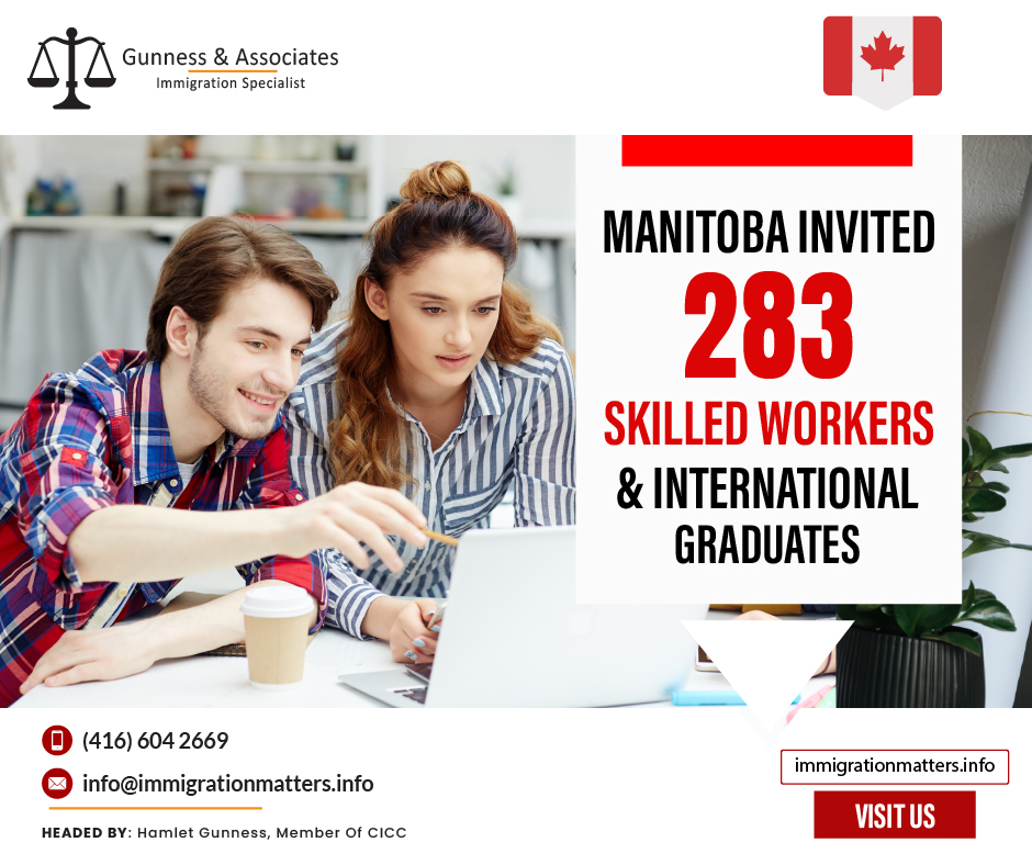 On December 14, 2023, Manitoba held a new invitation round in the Manitoba Provincial Nominee Program (MPNP). In EOI Draw 203, the MPNP invited 160 applicants under the Completed post-secondary study in Manitoba selection with a minimum score of 774. In the Skilled Workers Overseas stream, MPNP issued 61 LAAs to candidates invited under the Strategic Recruitment Initiative. The lowest score in the SWO category was 714 points, 6 points fewer than in the previous draw. In addition, 62 invitations were issued in the International Education Stream. In this round, Manitoba has issued LAAs to 283 candidates, including 20 express-entry candidates. In 2023, MPNP invited 14,850 candidates, and 3,874 of them received invitations in the Express Entry.Expression of Interest (EOI)The Expression of Interest (EOI) ranking system applies to the Skilled Worker and International Education Stream pathways. The Business Investor Stream pathways each have their own process for submitting an EOI. Submitting an EOI is the first step toward obtaining permanent residency in Manitoba through the Manitoba Provincial Nominee Program (MPNP).Skilled Workers Stream The Skilled Worker Stream is locally driven and based on Manitoba employers' needs. We choose internationally trained and experienced workers with the skills required in the local labor market and nominate them for Canadian permanent residence in order for them to settle and work in Manitoba. These two pathways work in the Manitoba Skilled workers stream:Skilled Worker in Manitoba (SWM) and 
Skilled Worker Overseas (SWO) Join our RSS Feed If you want to know more details about “Manitoba invited 283 skilled workers and international graduates to EOI Draw 203" you can contact one of our immigration specialists at  Gunness & Associates.Tel: (416) 604-2669 Email: info@immigrationmatters.infoGunness & Associates has helped thousands of people successfully immigrate to Canada with their families. Our skilled and experienced immigration experts have the expertise to accurately examine your case and advise you on the best method of proceeding to serve your needs.For honest and straightforward advice, contact the expertsat Gunness & AssociatesGet a free Assessment Join our newsletter and get up-to-date immigration news Click hereAll rights reserved ©2023 Gunness & Associates