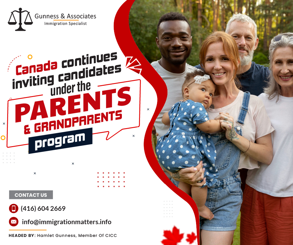 Canada saw a 27.2% increase in new arrivals under the Parents and Grandparents Program (PGP) in October, bouncing back from an eight-month low in August, according to Immigration, Refugees and Citizenship Canada. There were 2,525 new permanent residents in October, up from 1,975 in September and the August low of 1,515. Despite a drop from 3,760 in May to 1,515 in August, current trends suggest the PGP could welcome 29,910 new residents by year's end, a 9.7% increase from last year. So far this year, the PGP has admitted 24,925 new residents, a three percent increase from the same period the previous year. Ontario saw the highest number of PGP arrivals, with 11,805 parents and grandparents settling there.During that time, the following provinces and territories attracted the following number of new permanent residents under the PGP:50 - Newfoundland and Labrador
10 - Prince Edward Island
175 - Nova Scotia
45 - New Brunswick
2,200 - Quebec has 
1,020 - Manitoba 
680 - Saskatchewan 
4,820 - Alberta 
4,080 - British Columbia 
25 - Yukon 
15 - Northwest Territories
Super Visa for Parents and GrandparentsA super visa allows you to visit your children or grandchildren for up to 5 years. It is a visa that allows multiple entries for a period of up to ten years. A super visa has specific requirements, including the need for health insurance. To be eligible, you must meet all of the requirements.Super Visa holders are allowed to stay in Canada for a maximum of two years during that time. On the other hand, a regular visa for visitors typically has a maximum validity of six months.Citizens of countries exempt from visa requirements may still find the Super Visa program beneficial. Normally, visitors from visa-exempt nations are allowed entry into Canada for six months without the need for a visitor's visa.Join our RSS Feed If you want to know more details about “Canada continues inviting immigrants under the Parents and Grandparents Program” you can contact one of our immigration specialists at  Gunness & Associates.Tel: (416) 604-2669 Email: info@immigrationmatters.infoGunness & Associates has helped thousands of people successfully immigrate to Canada with their families. Our skilled and experienced immigration experts have the expertise to accurately examine your case and advise you on the best method of proceeding to serve your needs.For honest and straightforward advice, contact the expertsat Gunness & AssociatesGet a free Assessment Join our newsletter and get up-to-date immigration news Click hereAll rights reserved ©2023 Gunness & Associates