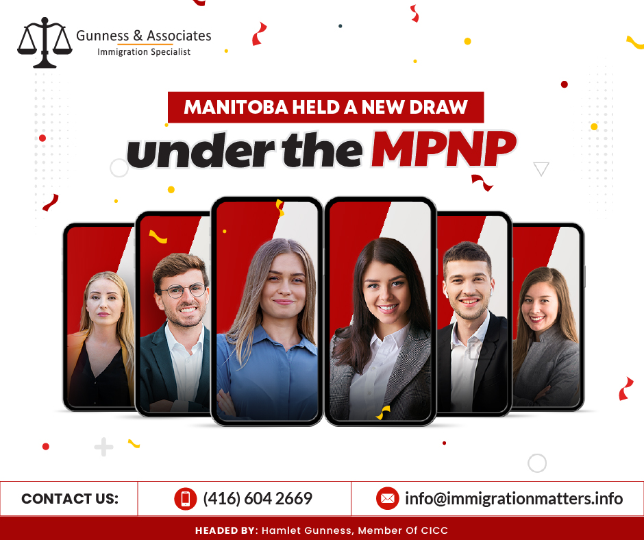 On December 28, 2023, New Manitoba invitation round #205 was held under the Manitoba Provincial Nominee Program (MPNP). In the Skilled Worker in Manitoba stream, the MPNP invited 160 candidates under the Close relative in Manitoba selection with a minimum score of 612. In the Skilled Workers Overseas stream, MPNP issued 27 LAAs to candidates invited under the Strategic Recruitment Initiative. The lowest score in the SWO category was 698 points. In addition, 67 invitations were issued in the International Education Stream. In this round, Manitoba has issued LAAs to 254 candidates, including 53 express-entry candidates. In 2023, MPNP invited 16,217 candidates, and 4,456 of them received invitations in the Express Entry.Close relative in Manitoba candidates selection If a candidate indicated having a Manitoba Supporter who is a close relative, is a Canadian permanent resident or citizen, is an established resident of Manitoba, and has been residing in Manitoba for at least one year, they were issued a Letter of Advice to Apply under the Skilled Worker in Manitoba pathway's Close Relative in Manitoba selection. Candidates selected in this draw must be able to provide documents proving their close relative relationship to their Manitoba Supporter and their Manitoba Supporter's duration of residence in the province to be eligible to apply.Close relatives may support the application of more than one skilled worker at the same time if they can demonstrate their ability to do so satisfactorily. A Manitoba Supporter must be related to the applicant (or the applicant's spouse) through one of the following relationships to be considered a close relative:sister or brother 
niece or nephew (i.e., your sister or brother's child)
aunt or uncle (your mother's or father's brother or sister)
first cousin (child of an aunt or uncle)
grandmother or grandfather 
mother or fatherJoin our RSS Feed If you want to know more details about the “Manitoba held a new draw under the new invitation round 205" you can contact one of our immigration specialists at  Gunness & Associates.Tel: (416) 604-2669 Email: info@immigrationmatters.infoGunness & Associates has helped thousands of people successfully immigrate to Canada with their families. Our skilled and experienced immigration experts have the expertise to accurately examine your case and advise you on the best method of proceeding to serve your needs.For honest and straightforward advice, contact the expertsat Gunness & AssociatesGet a free Assessment Join our newsletter and get up-to-date immigration news Click hereAll rights reserved ©2023 Gunness & Associates