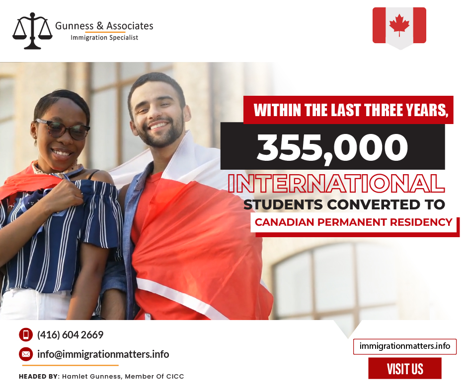 According to IRCC, over 355,000 international students became permanent residents in Canada between 2021 and 2023. Over 627,000 temporary residents g