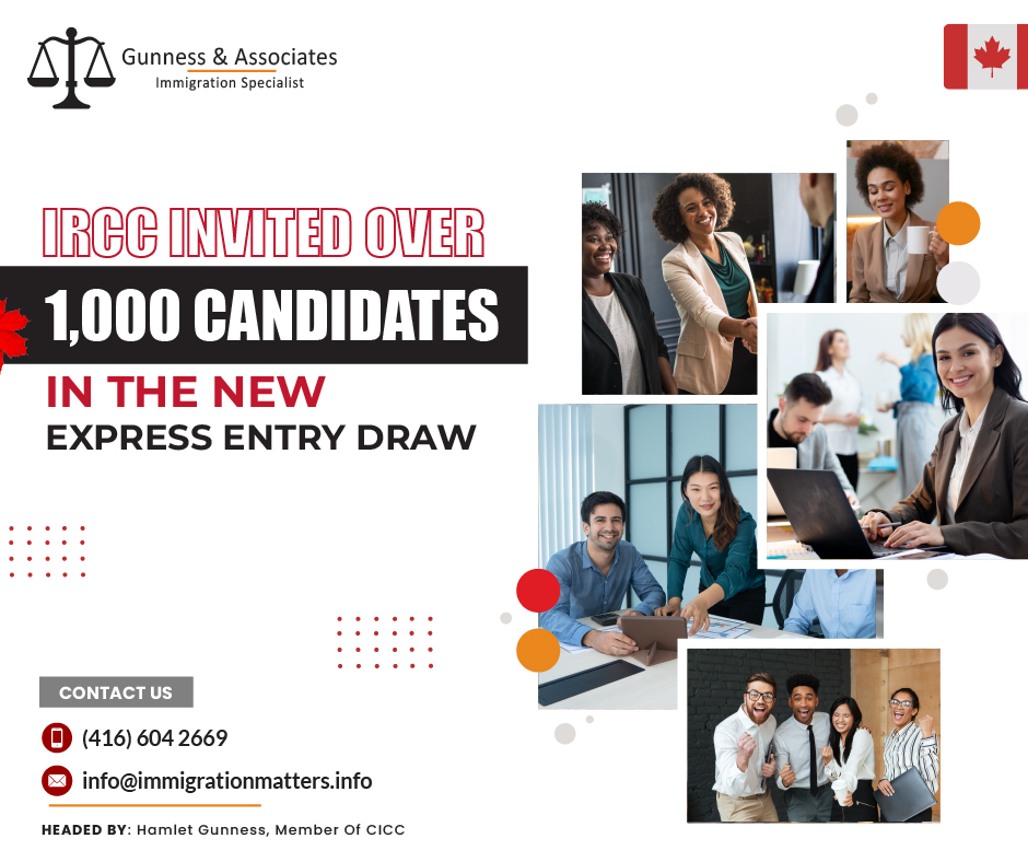 On January 23, 2024, Immigration, Refugees and Citizenship Canada (IRCC) held the second Express Entry draw of 2024 and issued 1,040 Invitations to Apply (ITA). In this draw, IRCC continued inviting candidates under all immigration programs. In round #280, the cut-off score was 543 points, three points fewer than the previous draw. The tie-breaking rule for this round was January 21, 2024, at 07:43:47 UTC. As of January 23, 2024, there were 213,526 profiles registered in the Express Entry pool. This year, Canada issued 2,550 ITAs through Express Entry.It was the second draw of 2024 after the general draw on January 10th, which invited 1,510 candidates from all Express Entry-managed programs to apply. To be considered, candidates had to have a minimum CRS score of 546.Express Entry in 2023In 2023, Canada's Express Entry application management system underwent significant transformations. Throughout the year's first half, Express Entry maintained several patterns established in 2022, resuming draws after an 18-month hiatus. These draws encompassed various formats, including all-program draws, Provincial Nominee Program-only draws, and, on one occasion, the draw exclusively for Federal Skilled Workers. May marked the introduction of six new categories for Express Entry draws by the Immigration, Refugees, and Citizenship Canada (IRCC). This change allowed targeted draws for specific occupations like healthcare, STEM, transport, etc., to address labor market needs. Its success is yet to be determined, but the variety of draws significantly increased, with the first targeting 500 healthcare workers. The Canadian Government invited candidates under a total of 82 NOC codes in five categories (healthcare, STEM, trades, transport, agriculture, and food) through occupation-specific draws and introduced targeted draws for French-speaking candidates.Join our RSS Feed If you want to know more details about the “IRCC invited over 1,000 candidates in the new Express Entry draw" you can contact one of our immigration specialists at  Gunness & Associates.Tel: (416) 604-2669 Email: info@immigrationmatters.infoGunness & Associates has helped thousands of people successfully immigrate to Canada with their families. Our skilled and experienced immigration experts have the expertise to accurately examine your case and advise you on the best method of proceeding to serve your needs.For honest and straightforward advice, contact the expertsat Gunness & AssociatesGet a free Assessment Join our newsletter and get up-to-date immigration news Click hereAll rights reserved ©2023 Gunness & Associates