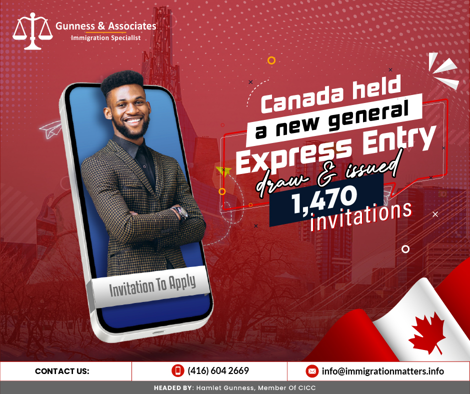 Immigration, Refugees and Citizenship Canada (IRCC) conducted its new general Express Entry draw on February 28, 2024. The draw, marked as round #286, saw a total of 1,470 Invitations to Apply (ITA) issued to candidates eligible for permanent residence in Canada.With a cut-off score of 534 points, this draw demonstrated a slight decrease of one point compared to the previous invitation round. The reduction in the cut-off score signals the government's ongoing efforts to attract top-tier talent from around the globe to contribute to Canada's economy and society.This marks the fifth general round of invitations in 2024, showcasing Canada's commitment to maintaining a steady flow of skilled immigrants into the country. The Express Entry system remains a cornerstone of Canada's immigration strategy, allowing skilled workers to apply for permanent residence based on their age, education, work experience, and proficiency in English or French.In adherence to the tie-breaking rule, candidates with a Comprehensive Ranking System (CRS) score of 534 or above who submitted their Express Entry profiles before January 16, 2024, at 03:51:05 UTC, received invitations in this draw. This rule ensures fairness in the selection process and prioritizes candidates who have been in the pool longer.As of February 27, 2024, the Express Entry pool boasted 211,487 registered profiles, reflecting the substantial interest among skilled individuals to immigrate to Canada. Throughout the year, Canada has issued a total of 16,890 ITAs through the Express Entry system, underlining the country's commitment to welcoming talented professionals and addressing labor market needs.The consistent issuance of invitations through Express Entry reaffirms Canada's reputation as a top destination for immigrants seeking opportunities for personal and professional growth. With its inclusive immigration policies and strong economy, Canada continues to attract individuals from diverse backgrounds who contribute to the country's cultural mosaic and economic prosperity.As the year progresses, it is expected that Canada will continue to conduct regular Express Entry draws, inviting skilled candidates to apply for permanent residence and further enriching the nation's social fabric and economic landscape. Aspiring immigrants are encouraged to explore the various pathways available through the Express Entry system and consider Canada as their destination of choice for a brighter future.Join our RSS Feed If you want to know more details about “Canada held a new general Express Entry draw and issued 1,470 invitations" you can contact one of our immigration specialists at  Gunness & Associates.Tel: (416) 604-2669 Email: info@immigrationmatters.infoGunness & Associates has helped thousands of people successfully immigrate to Canada with their families. Our skilled and experienced immigration experts have the expertise to accurately examine your case and advise you on the best method of proceeding to serve your needs.For honest and straightforward advice, contact the expertsat Gunness & AssociatesGet a free Assessment Join our newsletter and get up-to-date immigration news Click hereAll rights reserved ©2023 Gunness & Associates