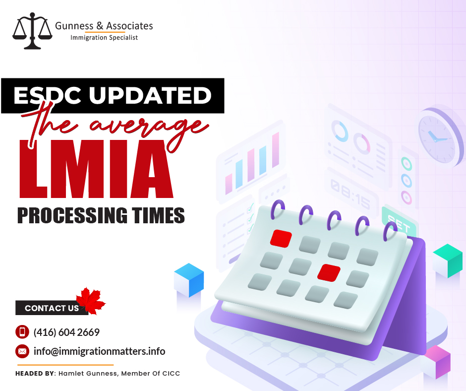 On January 12, 2024, Employment and Social Development Canada (ESDC) updated the application processing times for the Labour Market Impact Assessment (LMIA) under various streams. Based on statistics from all processing centers, the current average LMIA processing times have decreased for all streams except the Agricultural stream and the Seasonal Agricultural Worker Program.Global Talent Stream - 8 business days (-2 days)
Agricultural stream - 15 business days (+1 day)
Seasonal Agricultural Worker Program - 10 business days (+1 day)
Permanent residence Stream - 76 business days (-2 days)
High-wage Stream - 48 business days (-3 days)
Low-wage Stream - 49 business days (-3 days)Consulting with immigration experts can provide valuable advice and assistance throughout the application process. Details of the LMIA Application processing times Global Talent StreamWith an impressive turnaround time of just 8 business days, this stream offers a rapid route for highly skilled workers to secure employment in Canada. Moreover, the processing time has even decreased by 2 days, emphasizing Canada's commitment to attracting global talent swiftly.Permanent Residence StreamAspiring immigrants seeking permanent residency in Canada will be pleased to know that the processing time has been reduced to 76 business days, marking a decrease of 2 days. This stream provides a pathway for individuals aiming to make Canada their long-term home.High-Wage StreamFor those aiming for positions with higher pay grades, the High-Wage Stream offers a favorable processing time of 48 business days, reduced by 3 days from the previous average. This stream caters to occupations with salaries above the median wage, ensuring timely approvals for skilled professionals.Low-Wage Stream Even for roles with lower remuneration, the processing time has decreased to 49 business days, down by 3 days. This stream opens doors for individuals seeking employment opportunities in occupations with salaries below the median wage.Agricultural Stream Despite a slight increase of 1 day, with a processing time of 15 business days, this stream remains a vital pathway for those in the agricultural sector seeking employment opportunities in Canada.Seasonal Agricultural Worker ProgramSimilarly, with a processing time of 10 business days, increased by 1 day, this program caters to seasonal labor needs in Canada's agricultural industry.These updates reflect Canada's ongoing efforts to streamline immigration processes, attract skilled workers, and meet labor market demands efficiently. Whether you're a highly skilled professional, a prospective permanent resident, or someone looking for seasonal employment in the agricultural sector, Canada's LMIA streams offer diverse opportunities for individuals worldwide.Join our RSS Feed If you want to know more details about “ESDC updated the average LMIA Application processing times" you can contact one of our immigration specialists at  Gunness & Associates.Tel: (416) 604-2669 Email: info@immigrationmatters.infoGunness & Associates has helped thousands of people successfully immigrate to Canada with their families. Our skilled and experienced immigration experts have the expertise to accurately examine your case and advise you on the best method of proceeding to serve your needs.For honest and straightforward advice, contact the expertsat Gunness & AssociatesGet a free Assessment Join our newsletter and get up-to-date immigration news Click hereAll rights reserved ©2023 Gunness & Associates