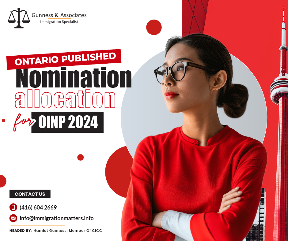 Ontario published nomination allocation for OINP 2024