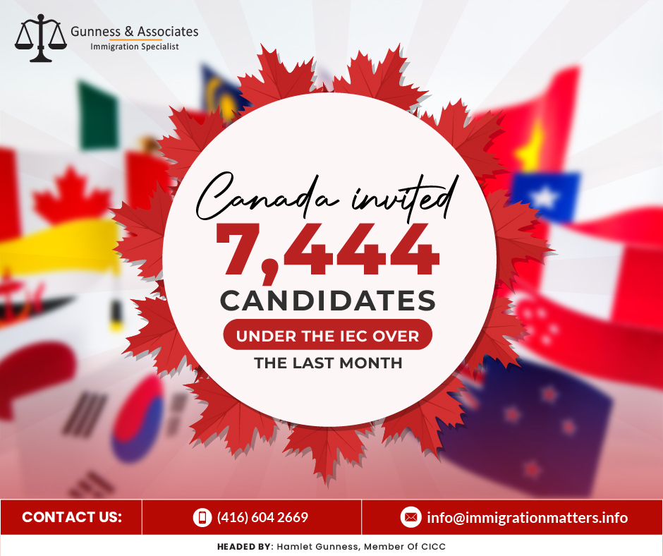 Canada invited 7,444 candidates under the IEC over the last month