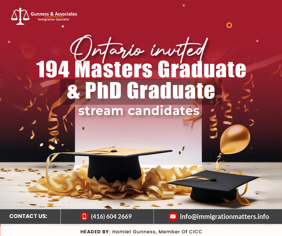 Ontario Invited 194 International Graduates in Masters and PhD Graduate stream candidates