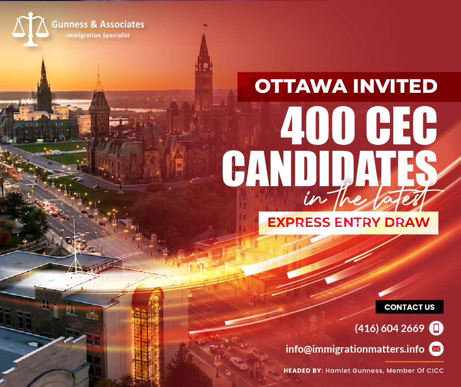 Ottawa invited 400 CEC candidates in the latest Express Entry draw