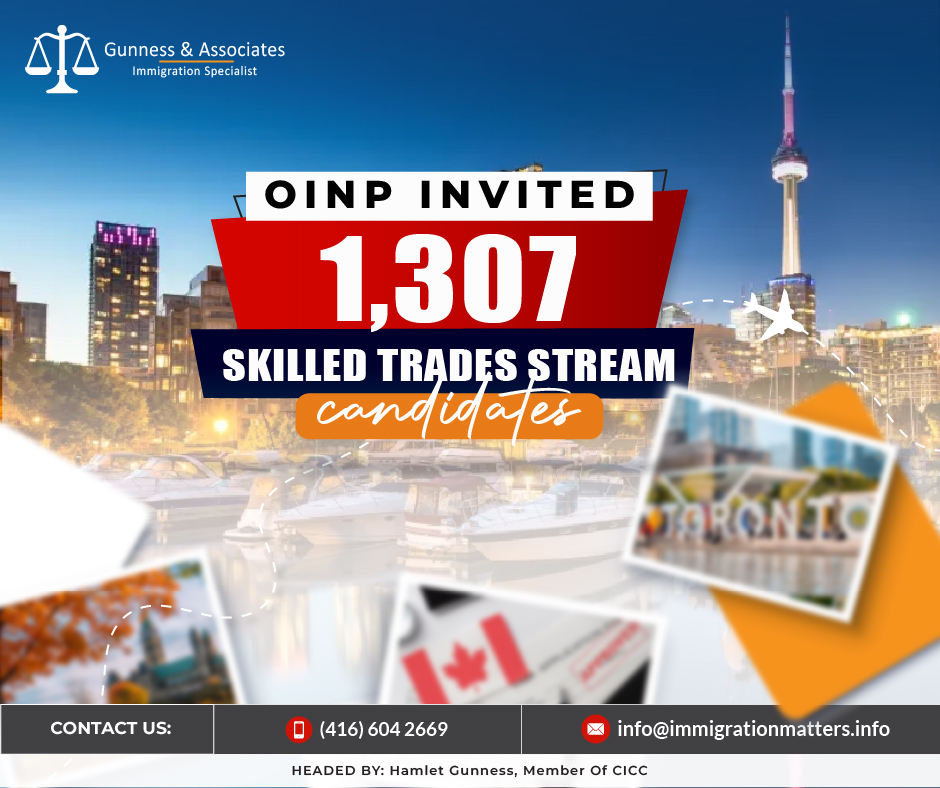 Ontario Invites 1,307 Skilled Trades Stream Candidates in Latest Ontario Immigration Nominee Program Draw